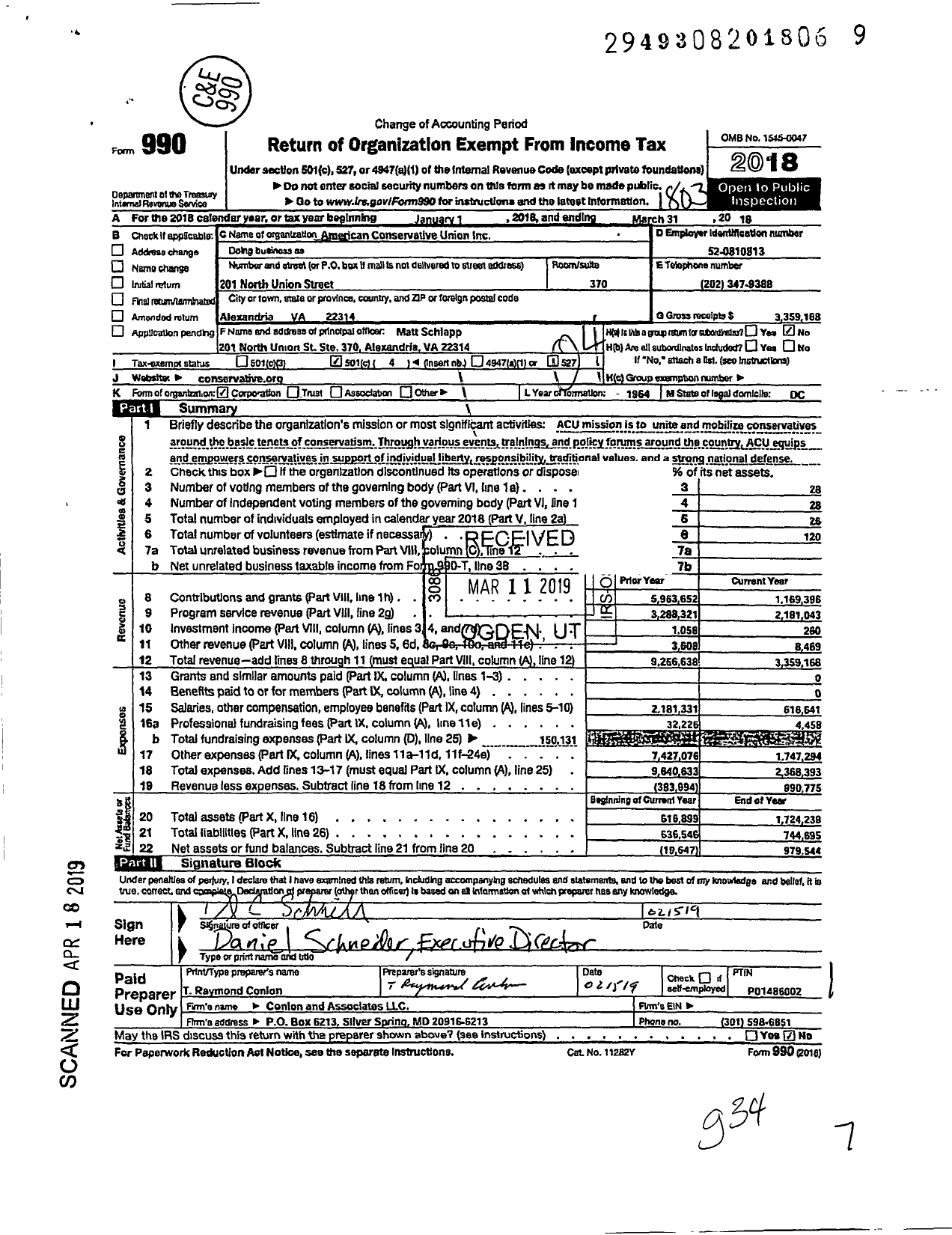 Image of first page of 2017 Form 990O for American Conservative Union