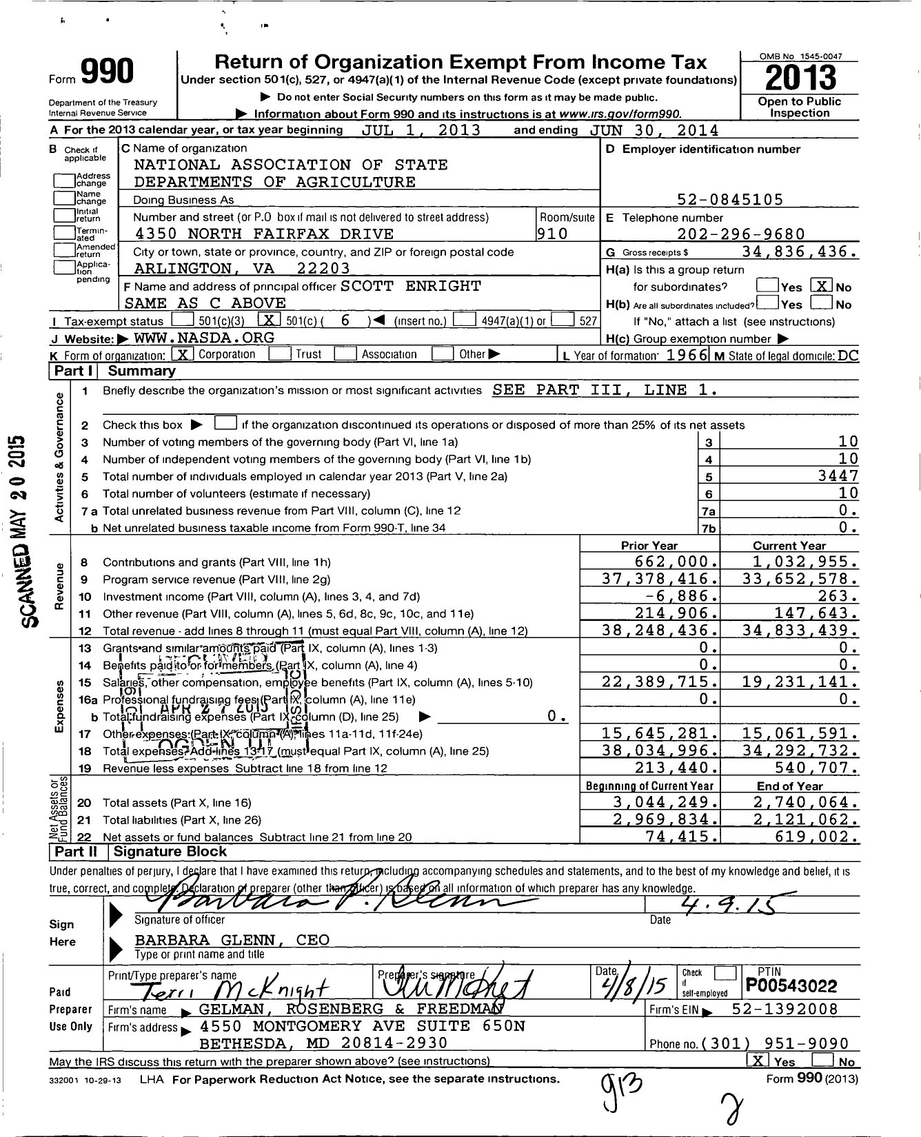 Image of first page of 2013 Form 990O for National Association of State Departments of Agriculture (NASDA)