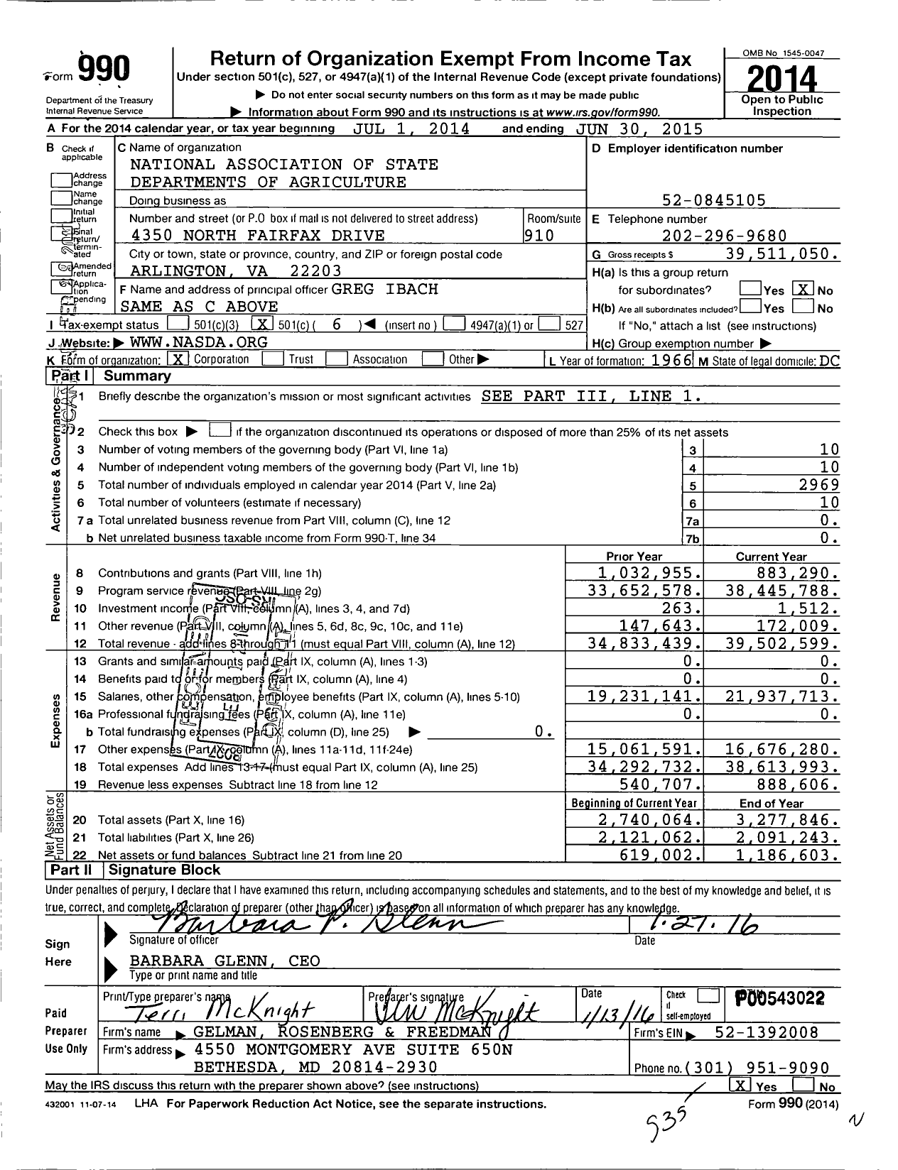 Image of first page of 2014 Form 990O for National Association of State Departments of Agriculture (NASDA)