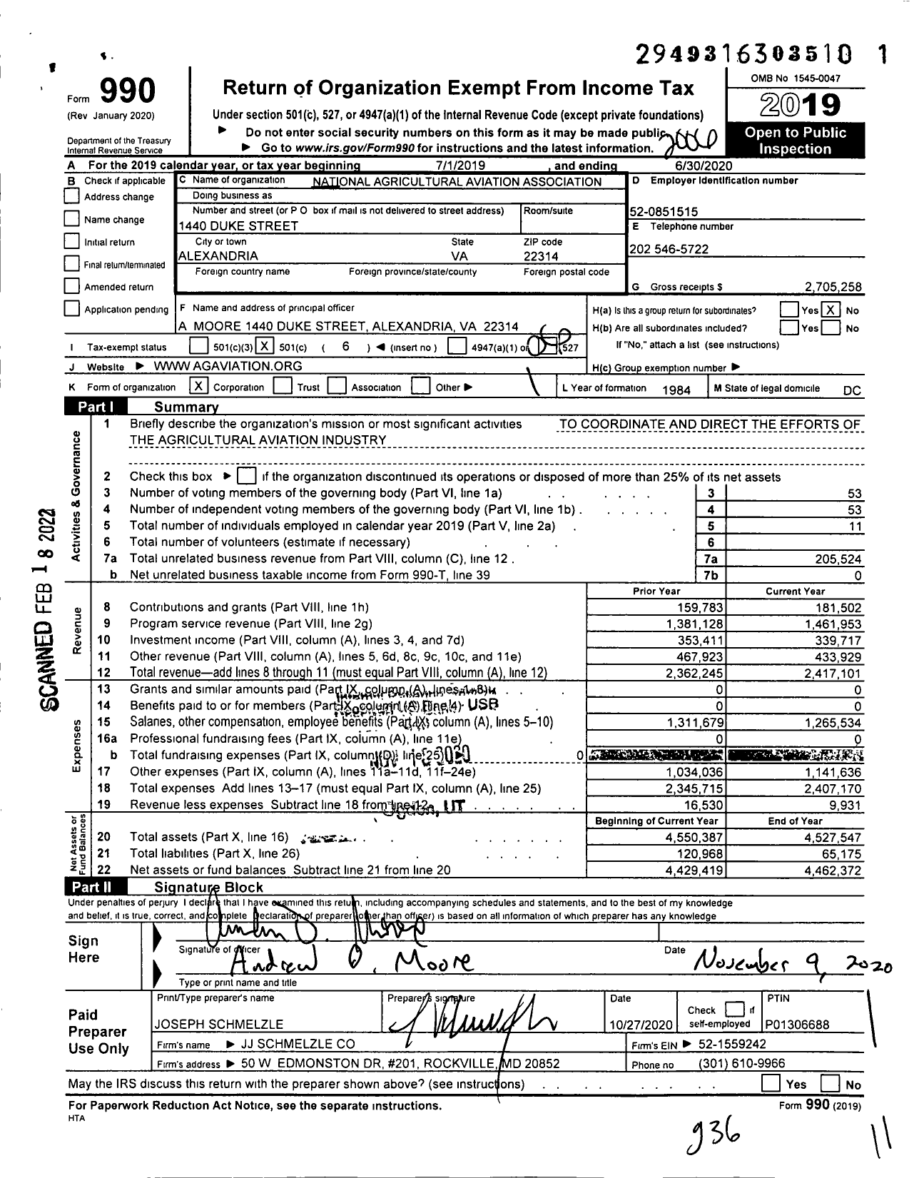 Image of first page of 2019 Form 990O for National Agricultural Aviation Association (NAAA)
