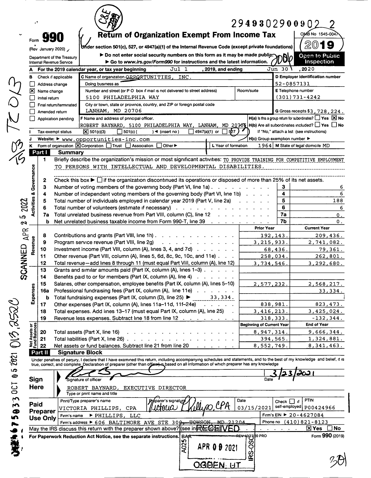Image of first page of 2019 Form 990 for Opportunities (ROI)