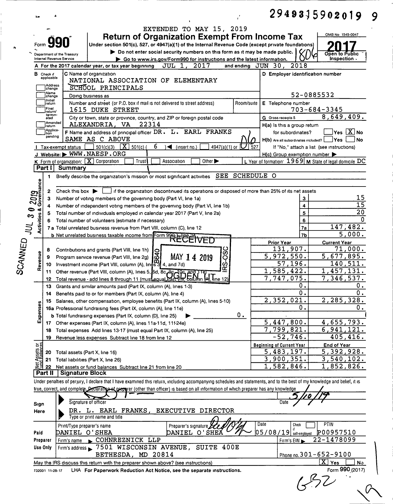 Image of first page of 2017 Form 990O for National Association of Elementary School Principals (NAESP)