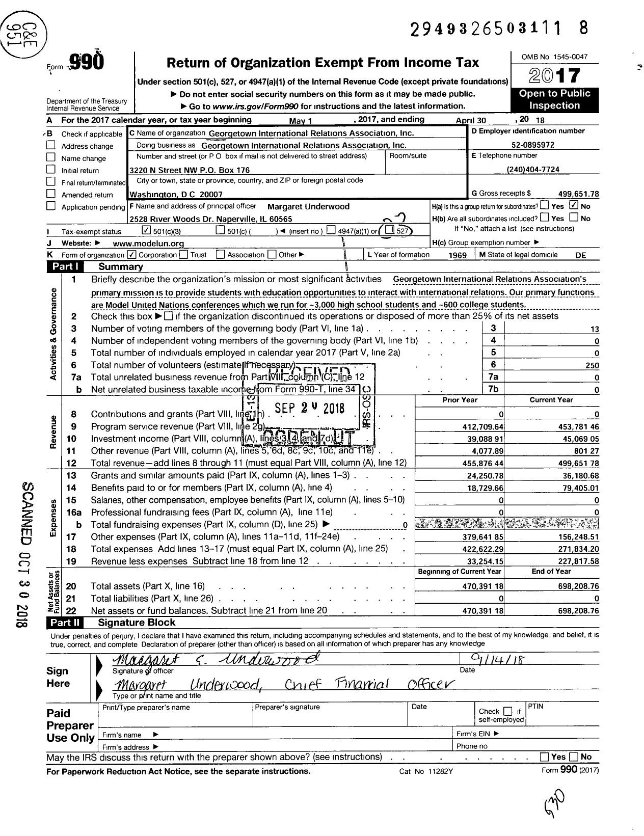 Image of first page of 2017 Form 990 for Georgetown International Relations Association Incorporated