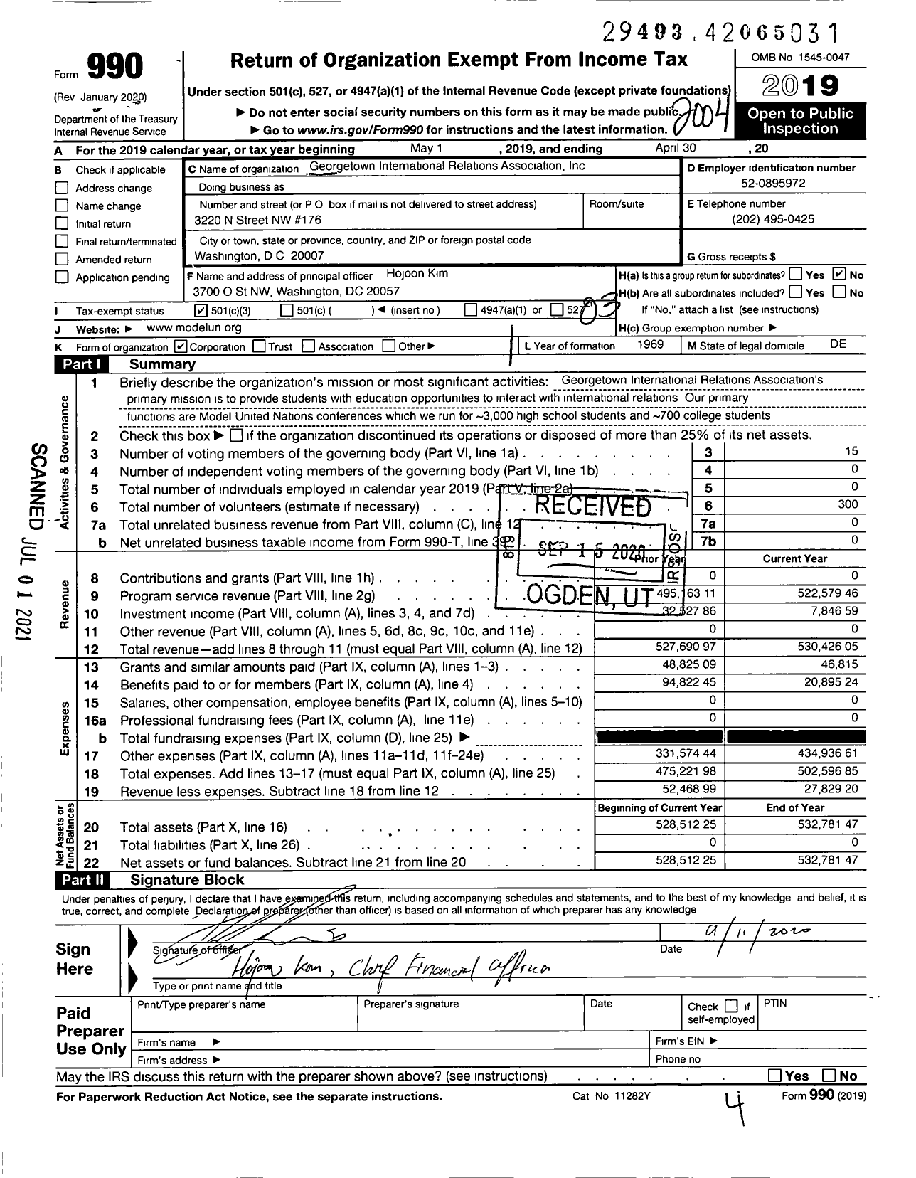 Image of first page of 2019 Form 990 for Georgetown International Relations Association Incorporated