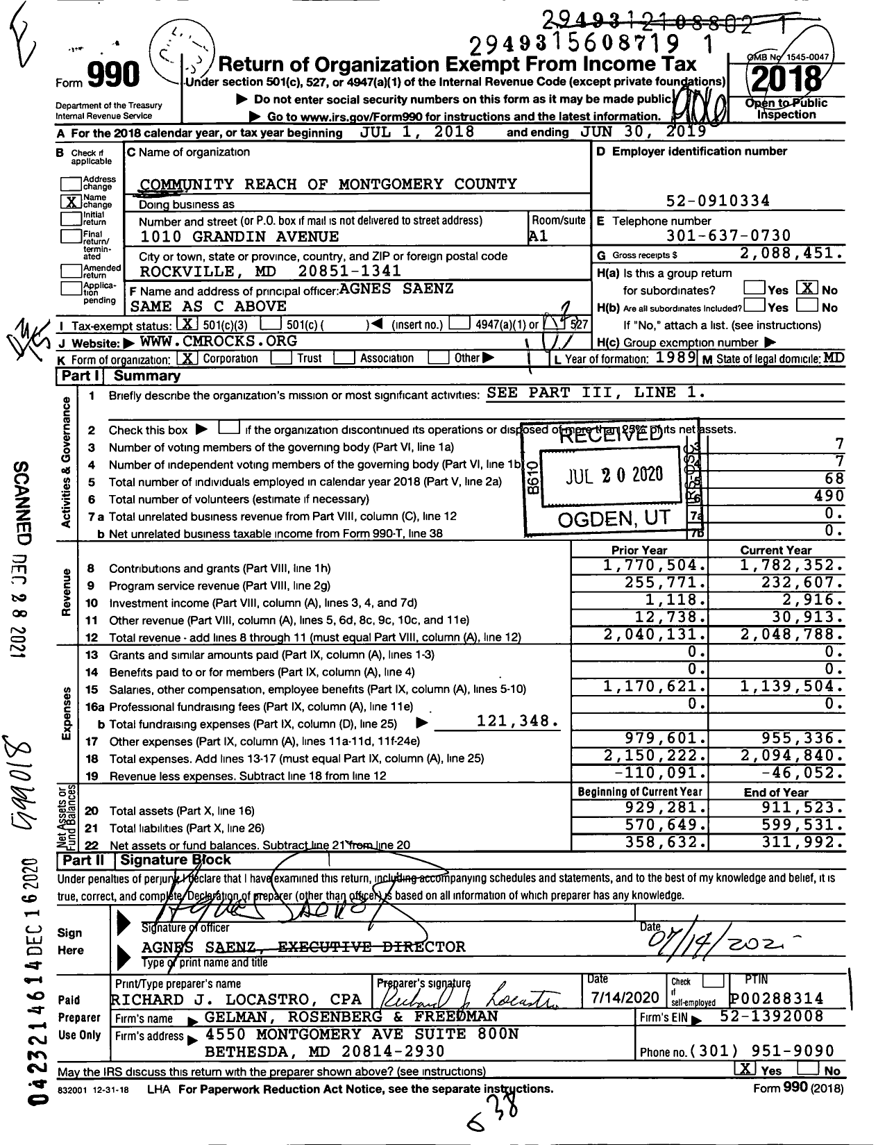 Image of first page of 2018 Form 990 for Community Reach of Montgomery County