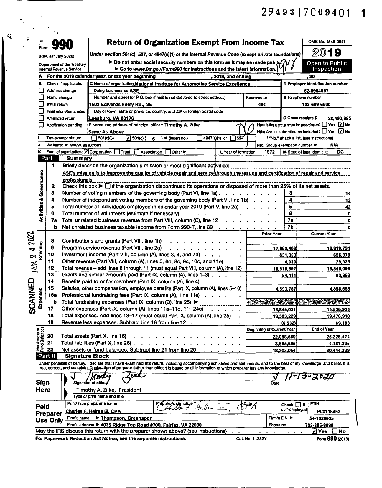 Image of first page of 2019 Form 990O for Automotive Service Excellence (ASE)