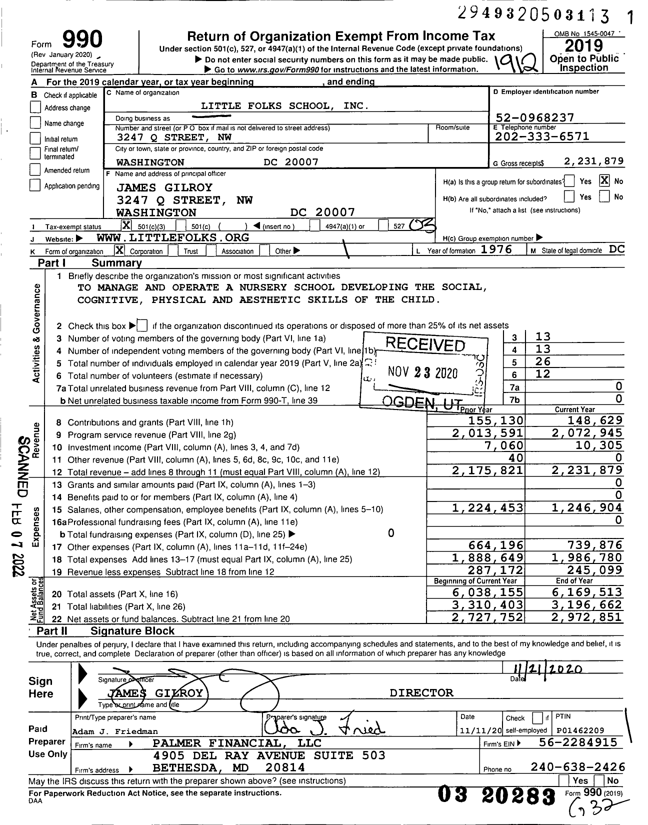 Image of first page of 2019 Form 990 for Little Folks School