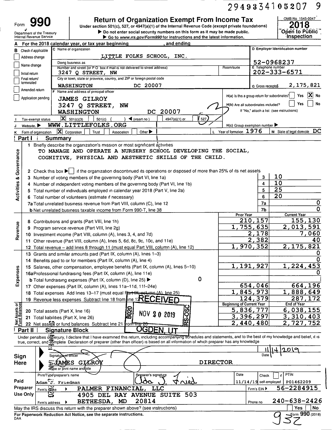 Image of first page of 2018 Form 990 for Little Folks School