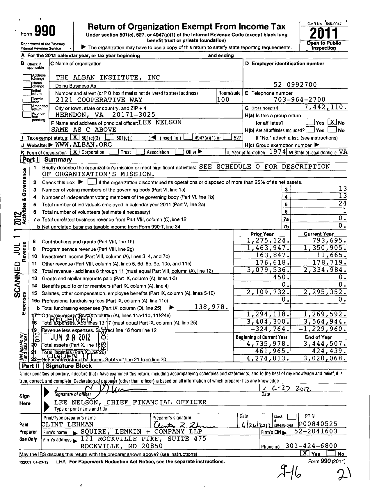 Image of first page of 2011 Form 990 for Alban Institute