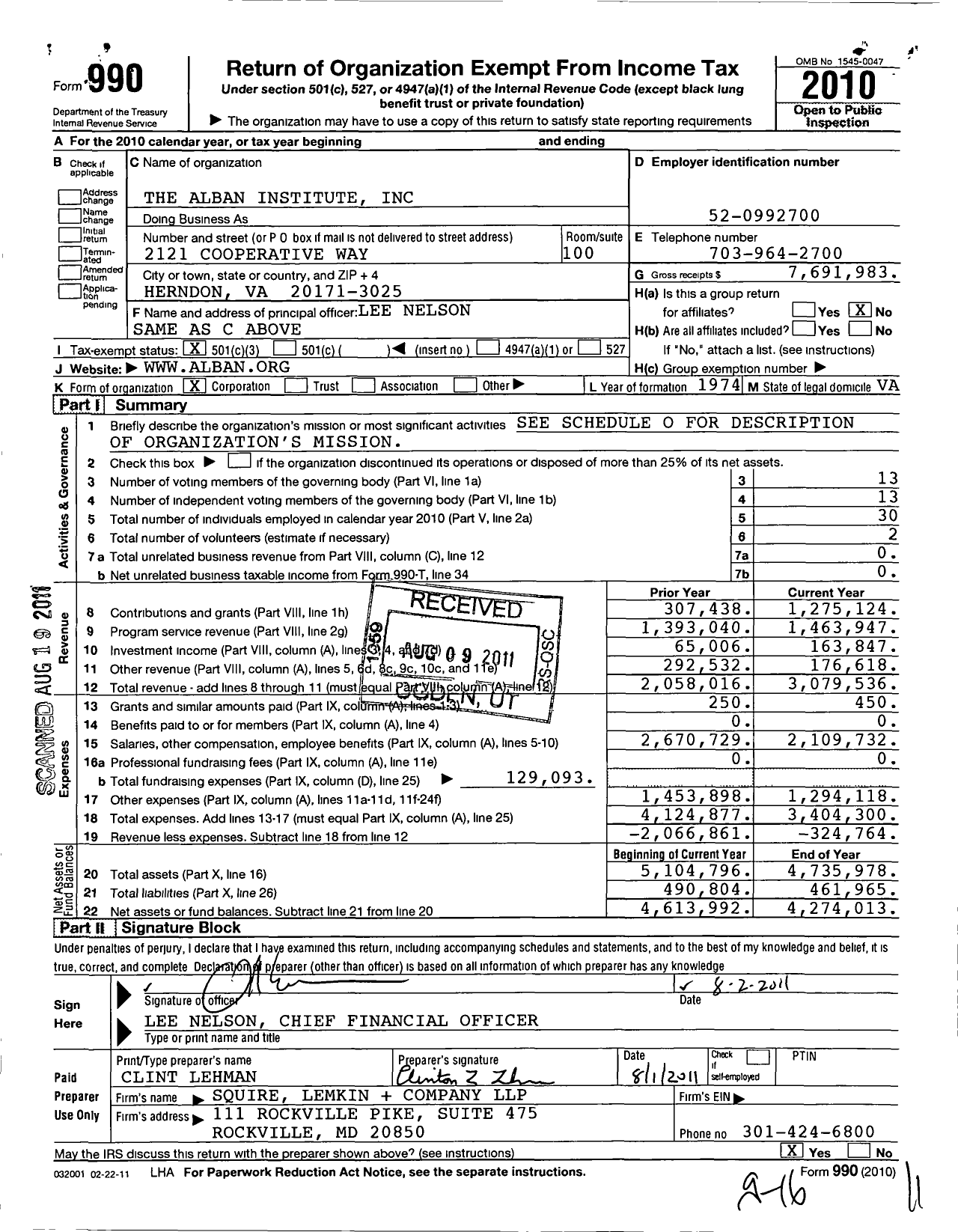 Image of first page of 2010 Form 990 for Alban Institute