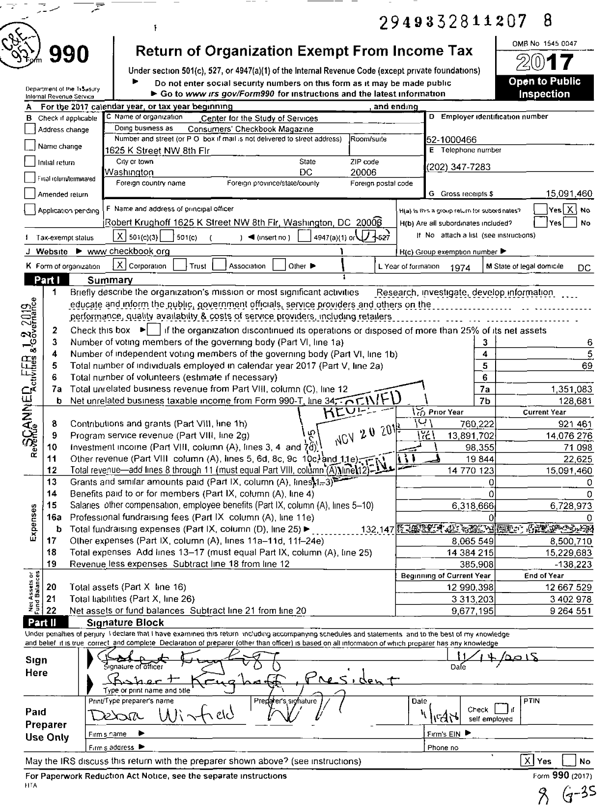 Image of first page of 2017 Form 990 for Consumer's Checkbook Magazine (CSS)