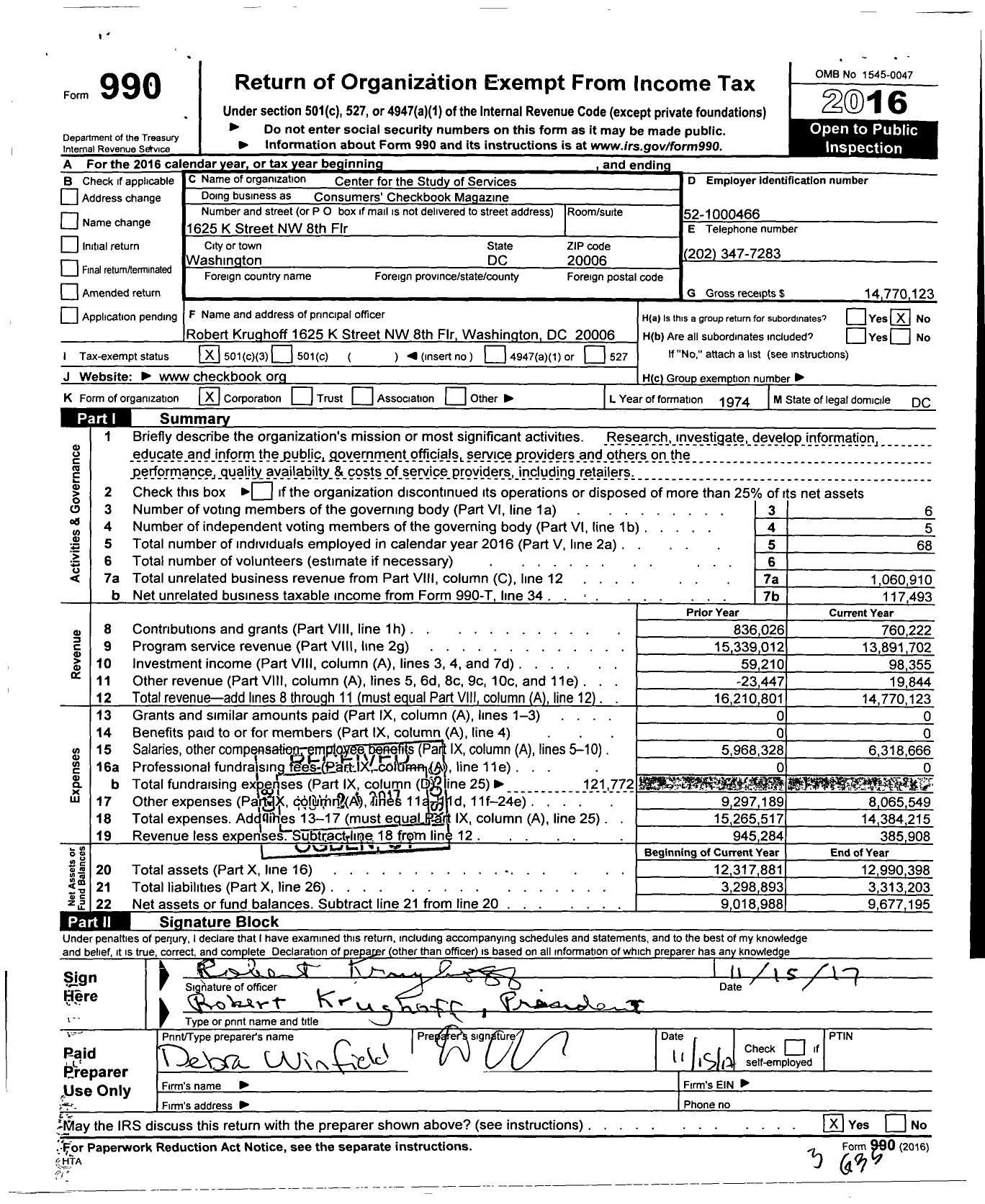 Image of first page of 2016 Form 990 for Consumer's Checkbook Magazine (CSS)