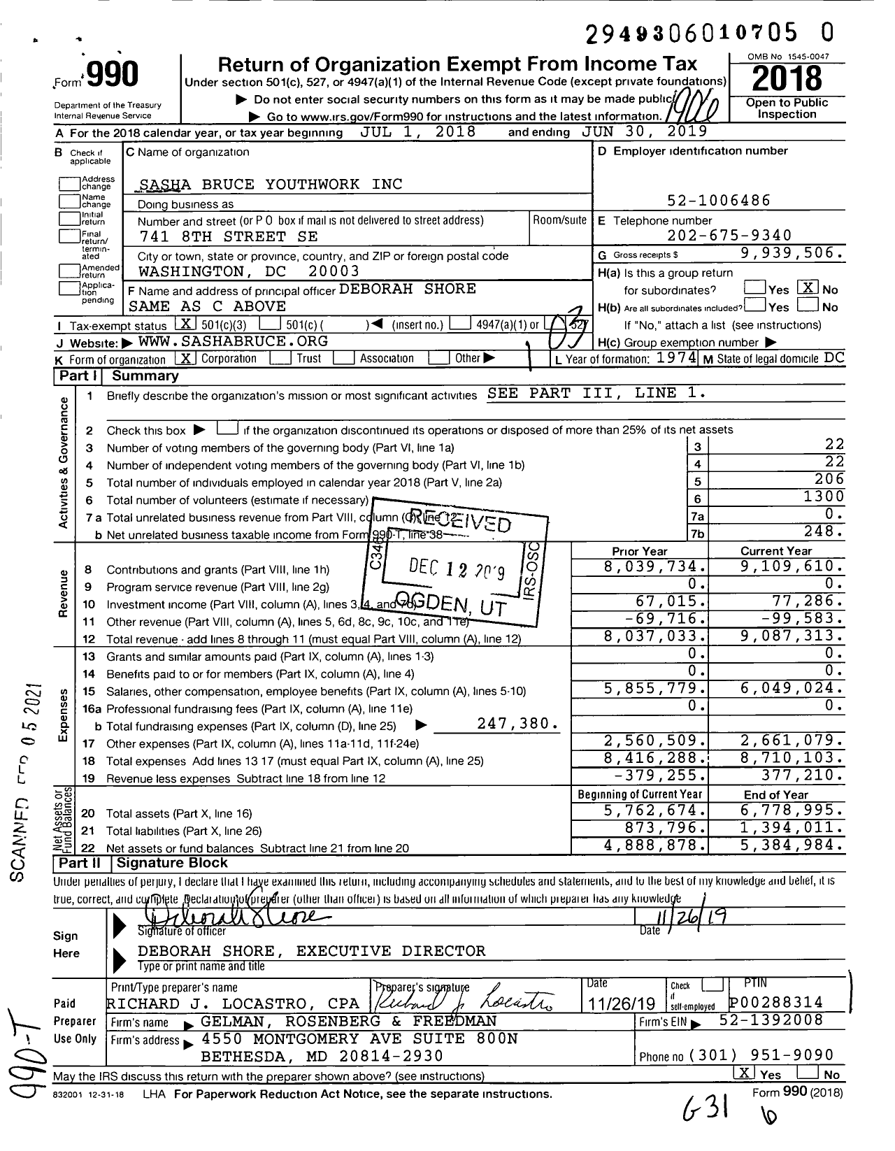 Image of first page of 2018 Form 990 for Sasha Bruce Youthwork