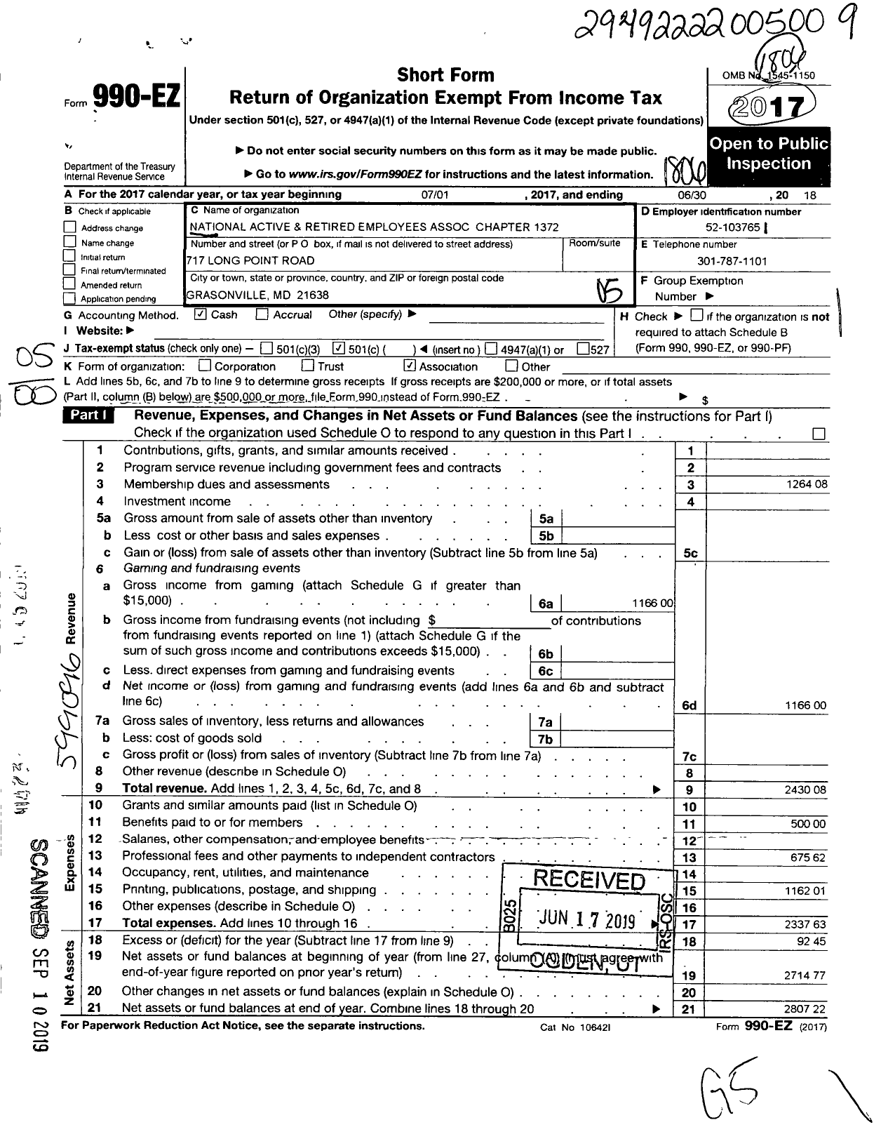 Image of first page of 2017 Form 990EO for National Active and Retired Federal Employees Association - 1372