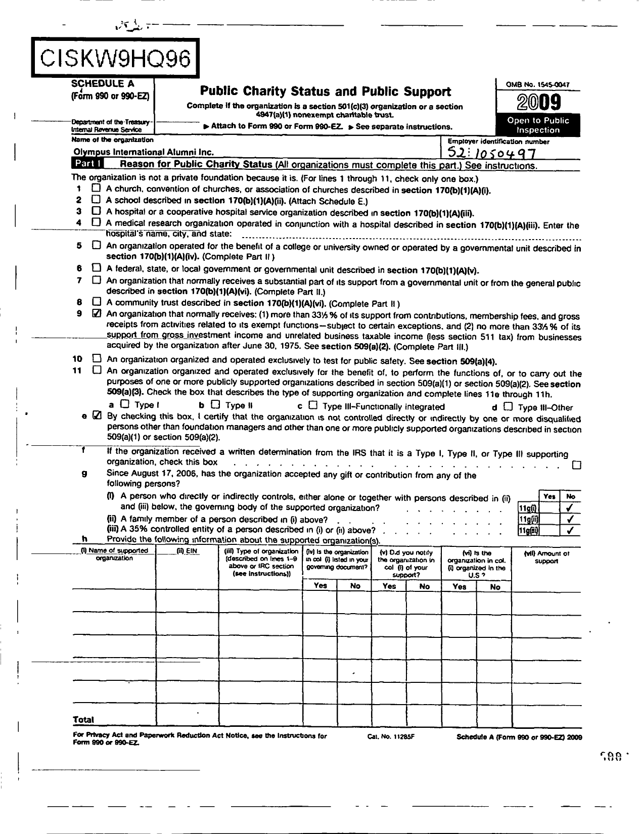 Image of first page of 2009 Form 990ER for Olympus International Alumni