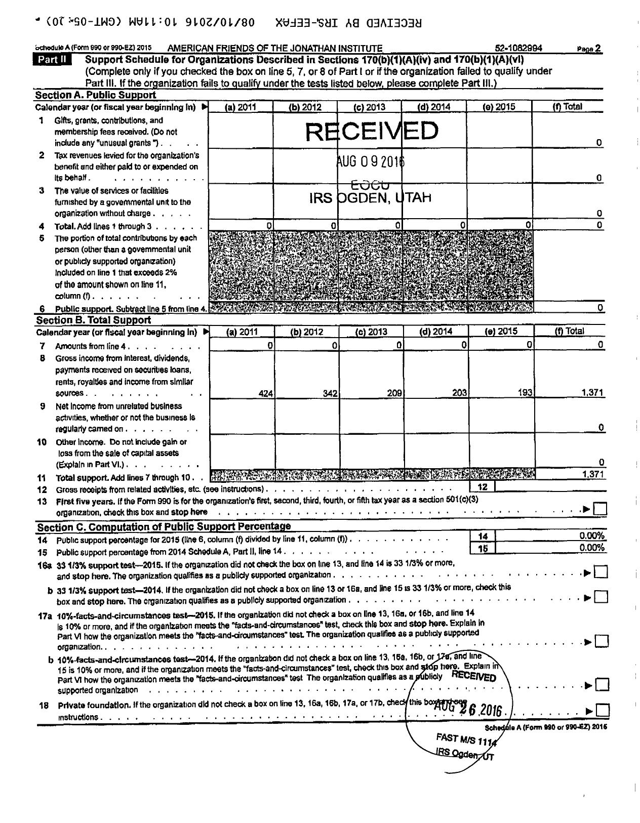 Image of first page of 2014 Form 990R for American Friends of the Jonathan Institute