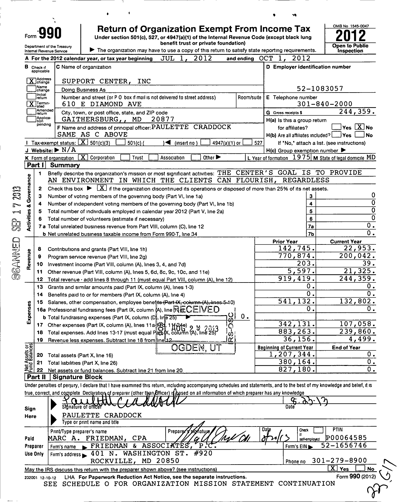 Image of first page of 2011 Form 990 for Support Center