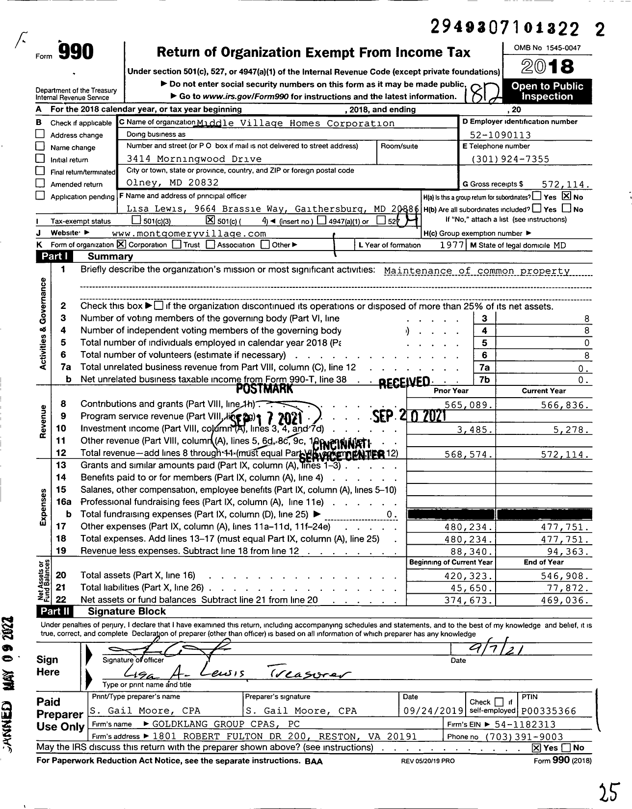 Image of first page of 2018 Form 990O for Middle Village Homes Corporation