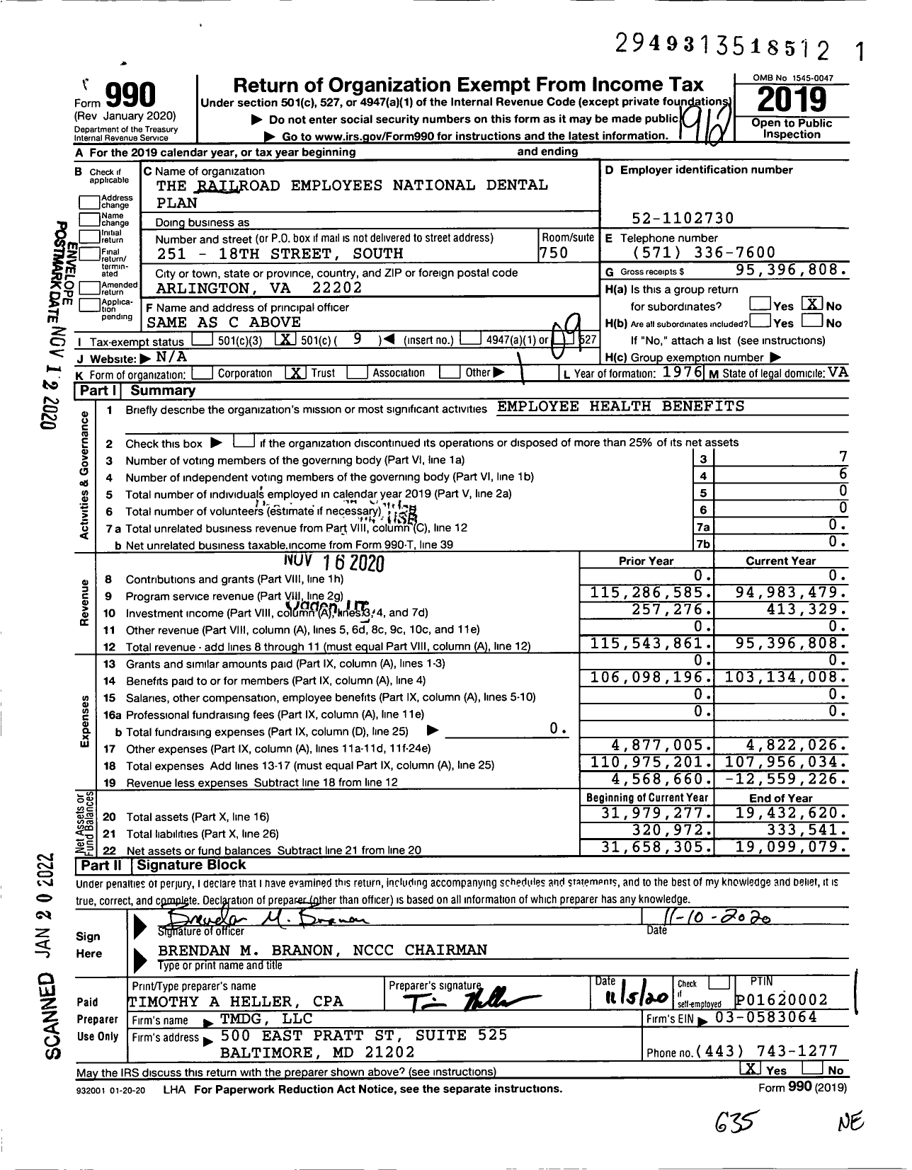 Image of first page of 2019 Form 990O for Railroad Employees National Dental Plan and Trust