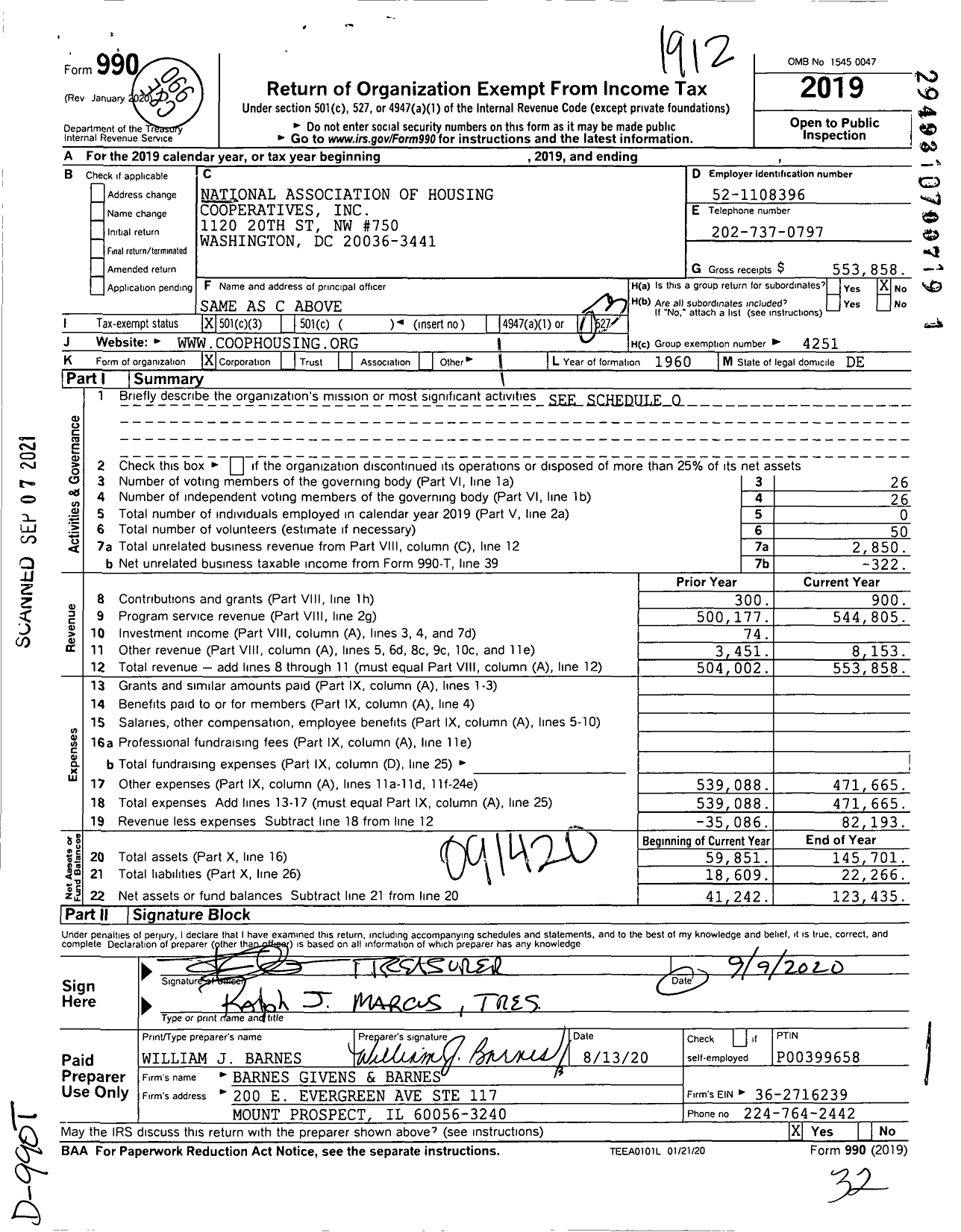 Image of first page of 2019 Form 990 for National Association of Housing Cooperatives
