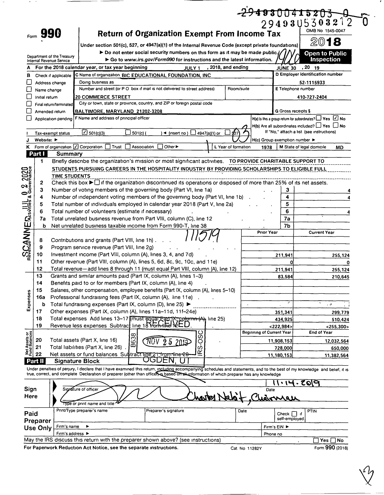 Image of first page of 2018 Form 990 for Bic Educational Foundation