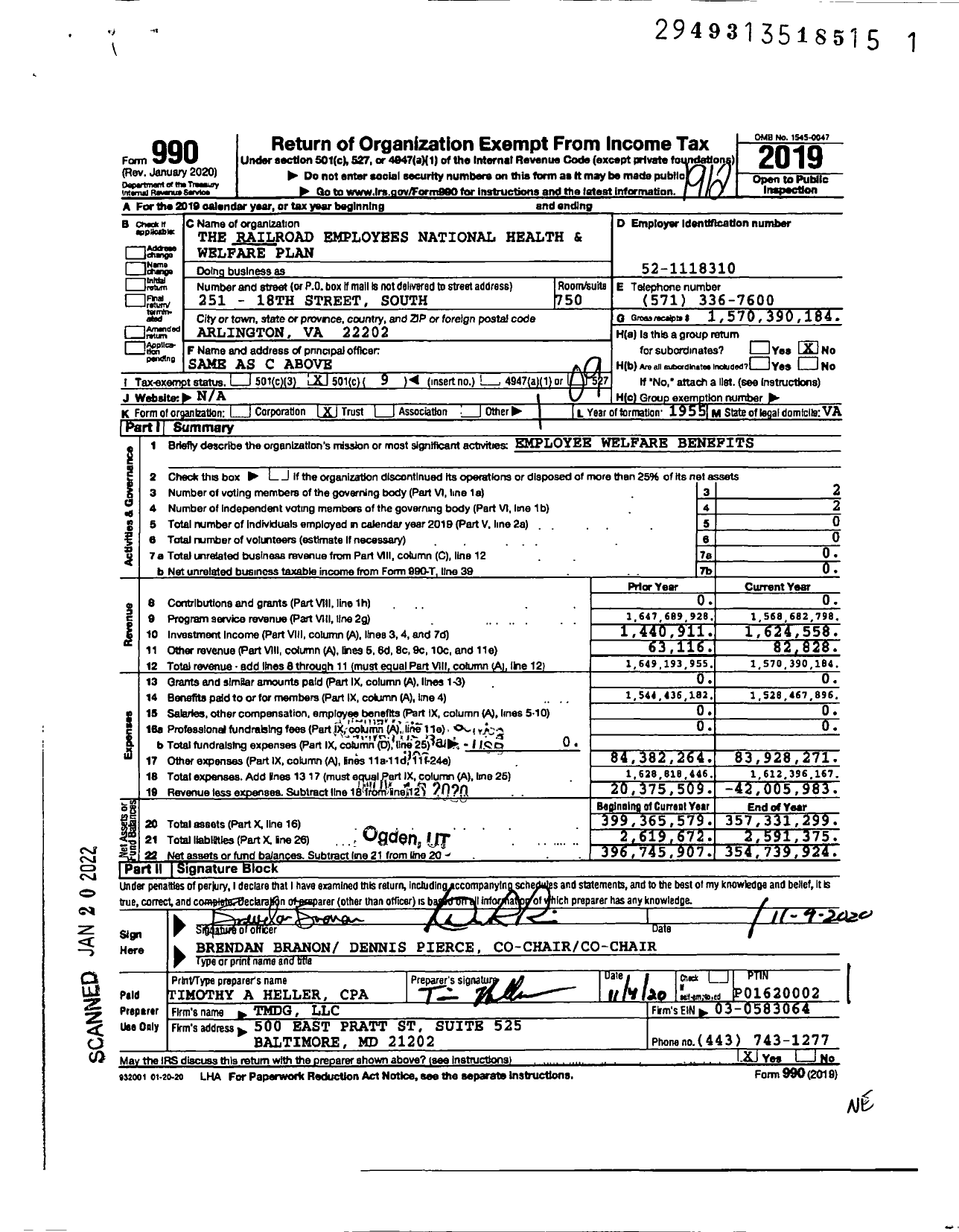 Image of first page of 2019 Form 990O for The Railroad Employees National Health & Welfare Plan