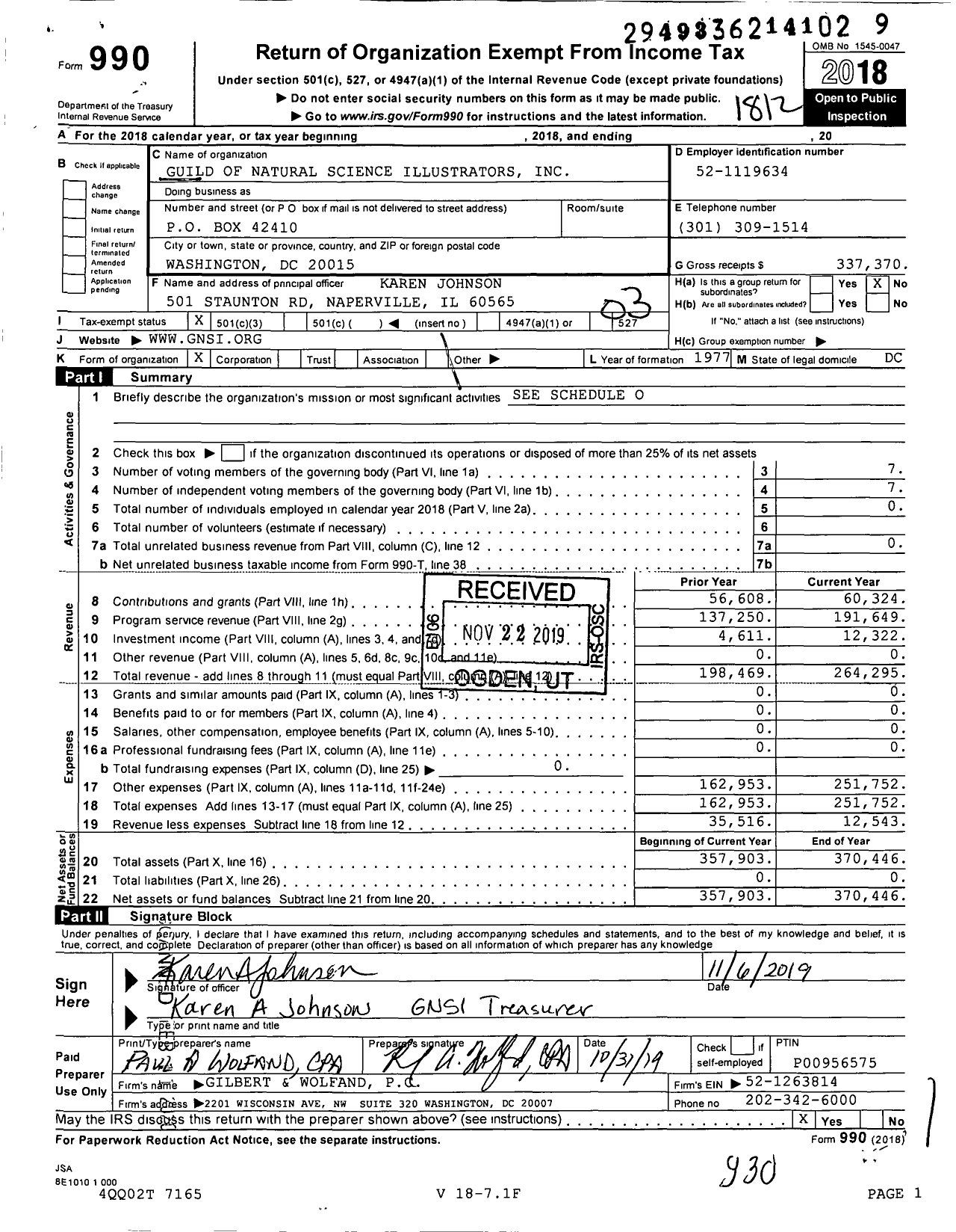 Image of first page of 2018 Form 990 for Guild of Natural Science Illustrators