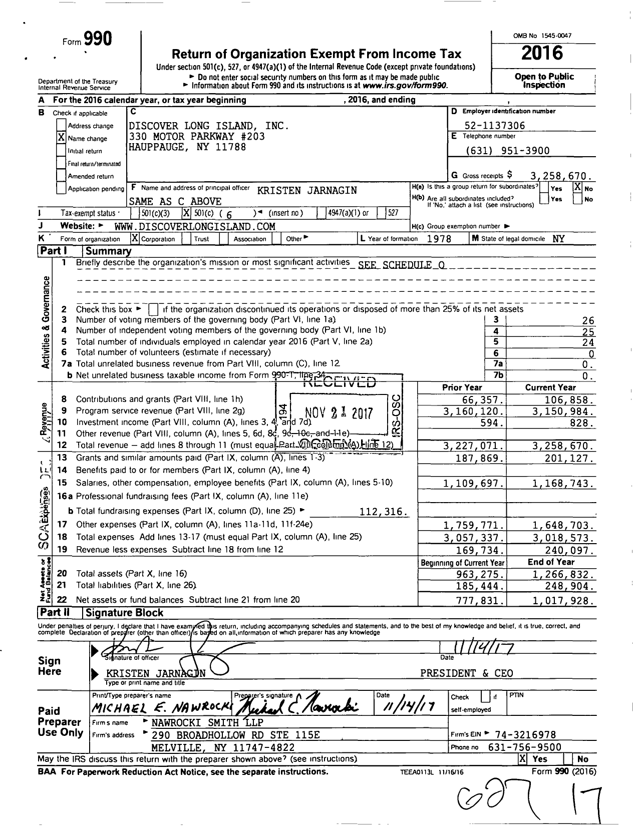 Image of first page of 2016 Form 990O for Discover Long Island