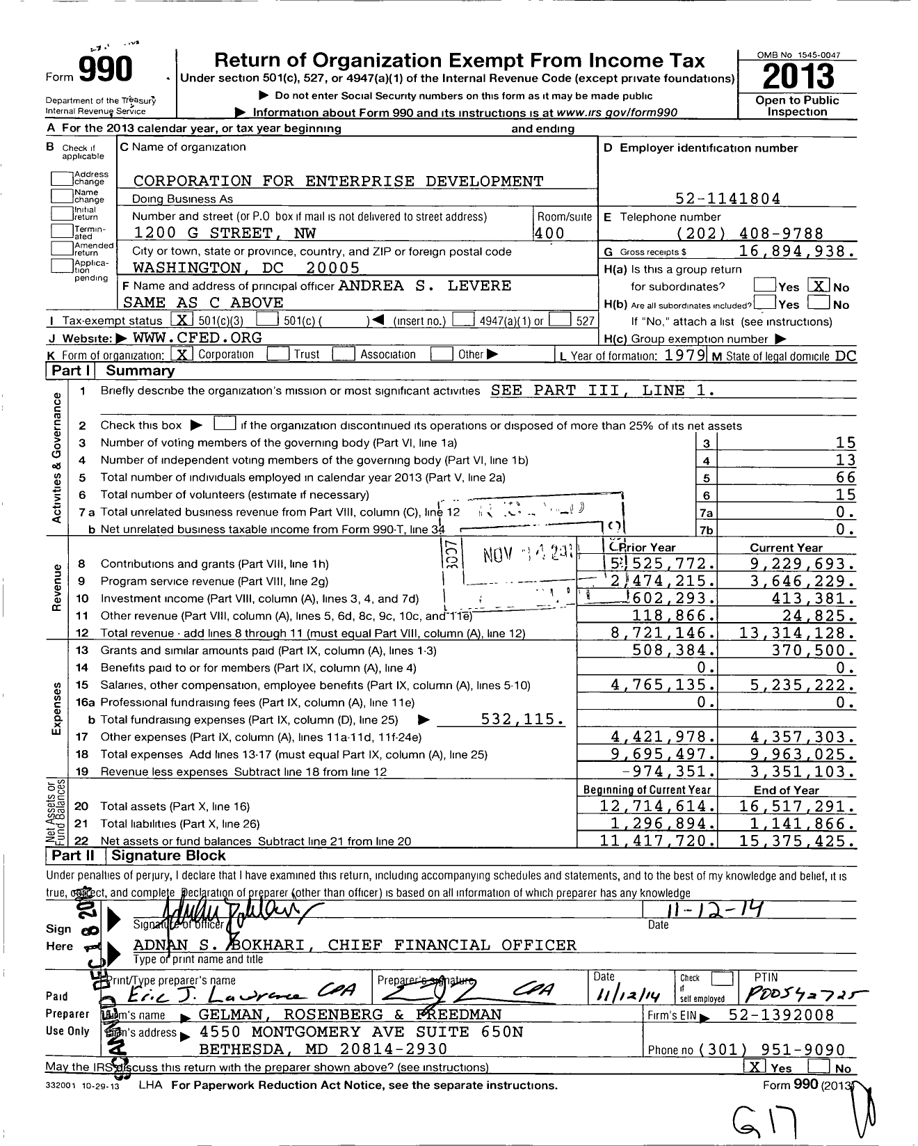 Image of first page of 2013 Form 990 for Prosperity Now