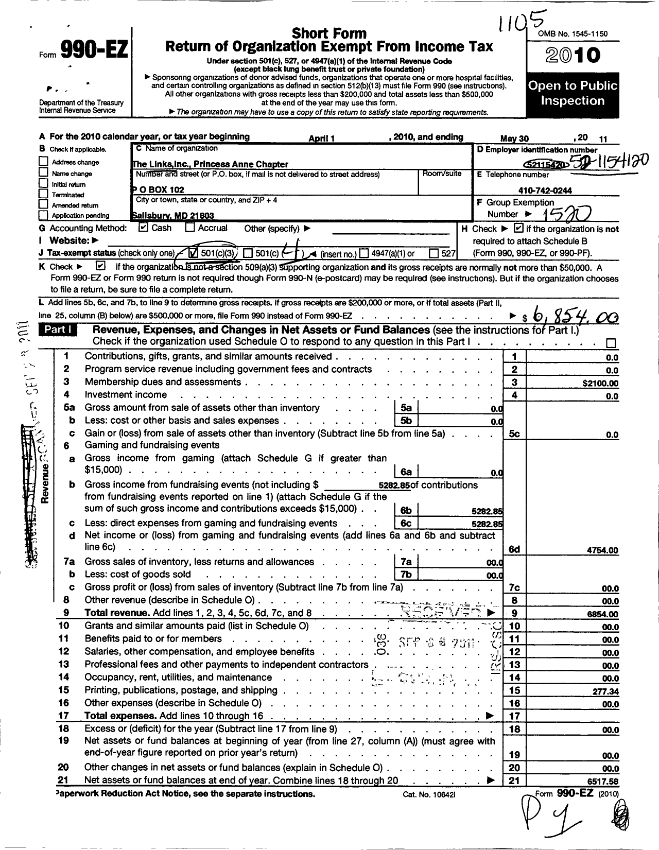 Image of first page of 2010 Form 990EO for Links / Princess Anne Chapter