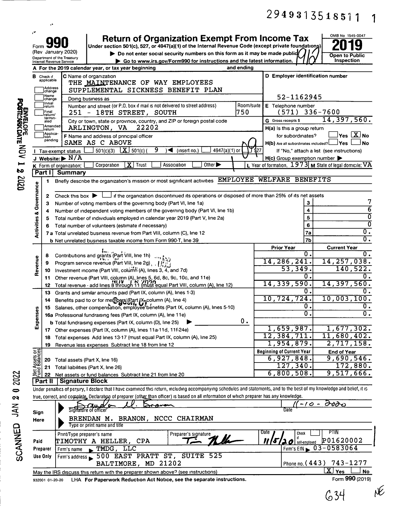 Image of first page of 2019 Form 990O for The Maintenance of Way Employees Supplemental Sickness Benefit Plan