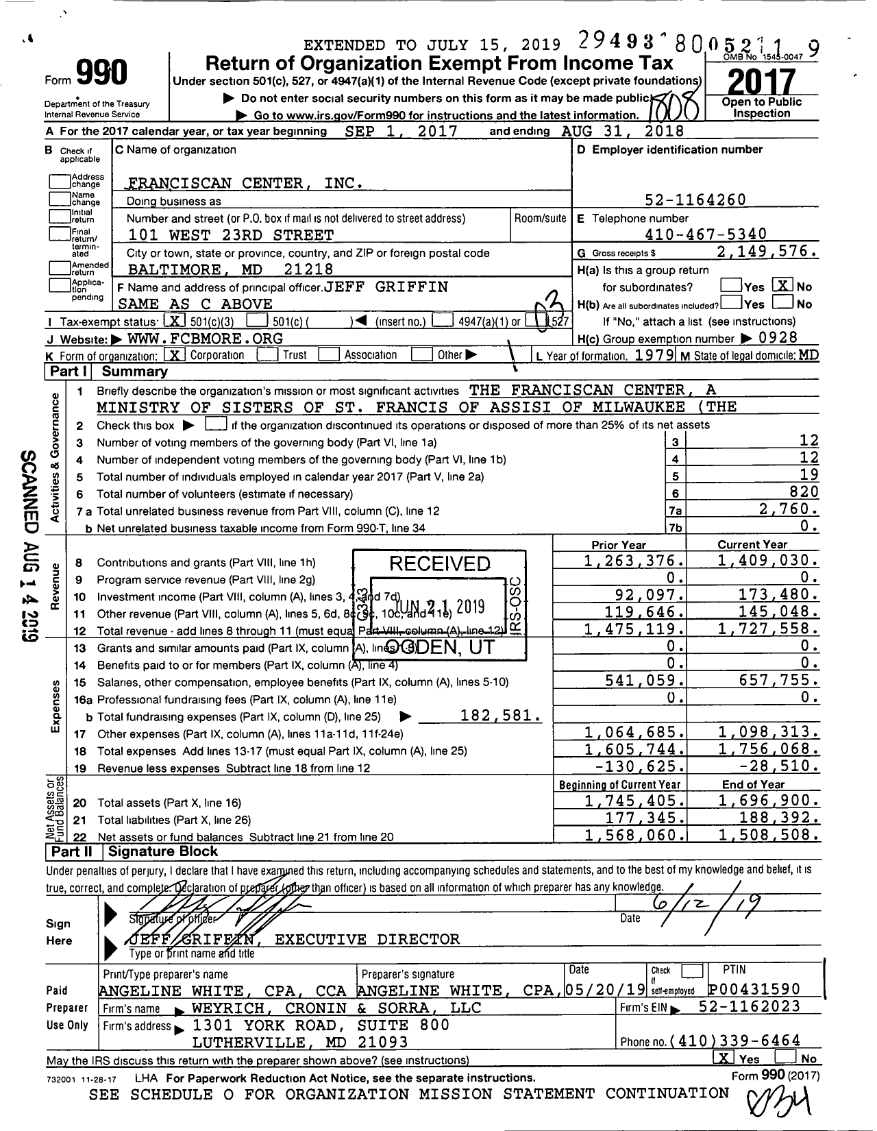 Image of first page of 2017 Form 990 for Franciscan Center