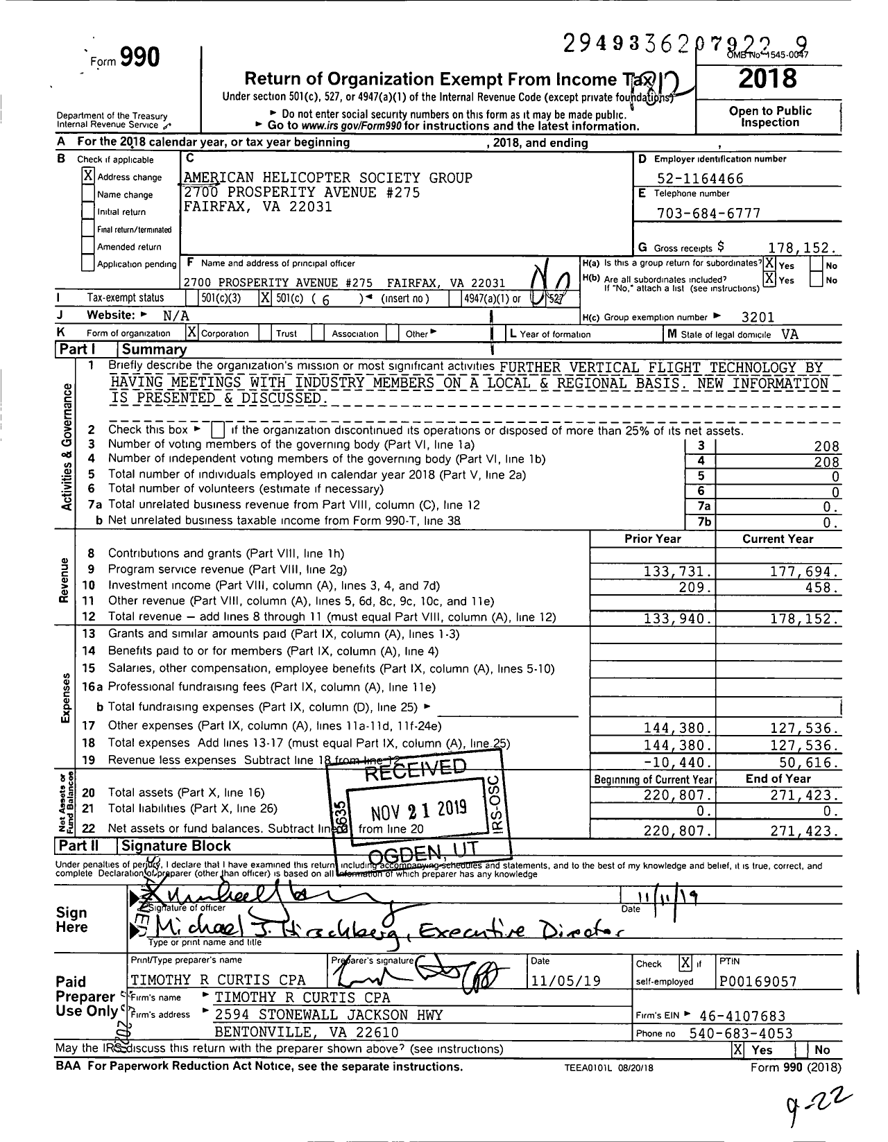 Image of first page of 2018 Form 990O for American Helicopter Society Group