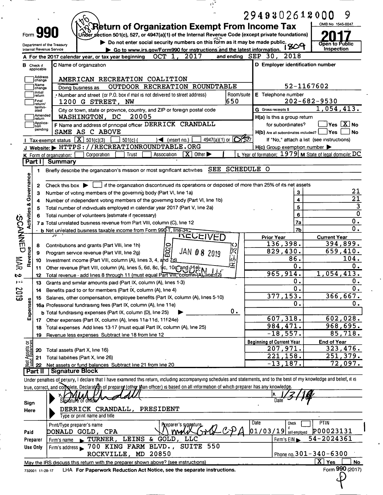Image of first page of 2017 Form 990 for Outdoor Recreation Roundtable