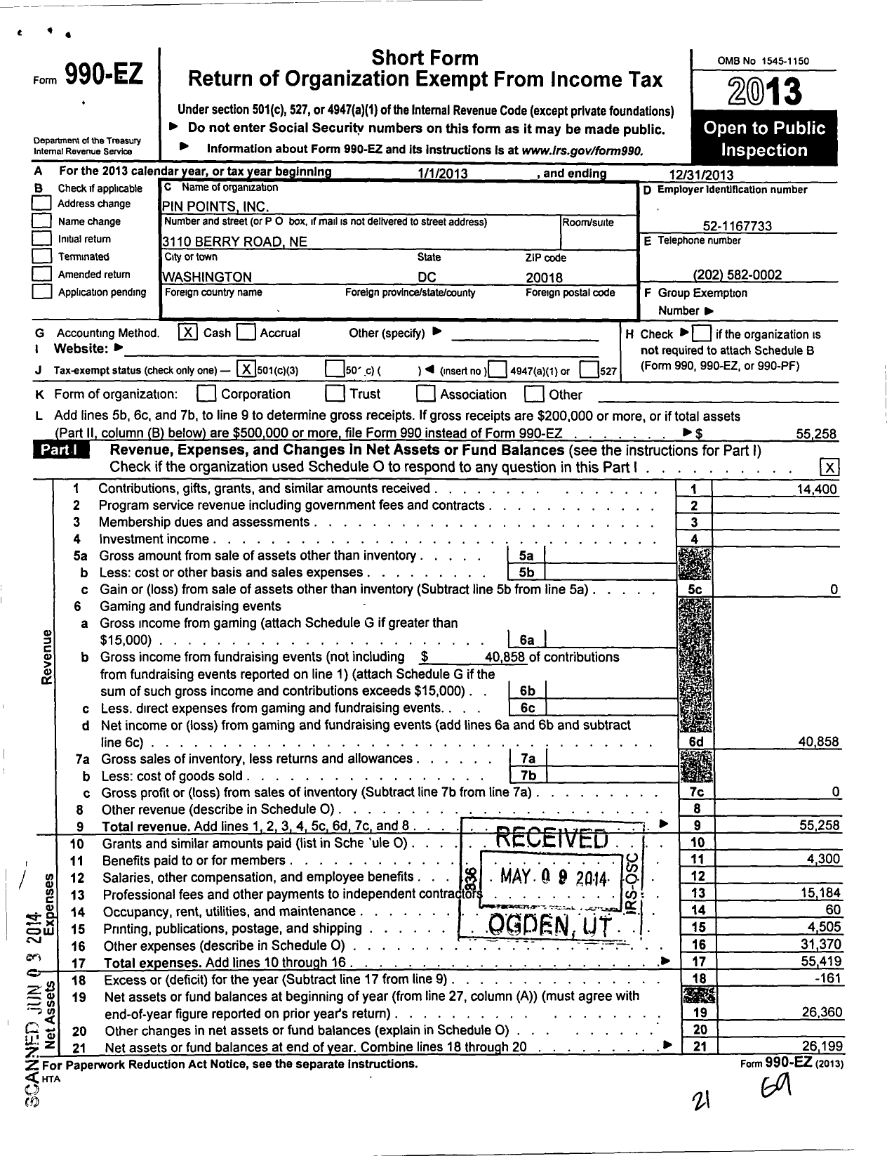 Image of first page of 2013 Form 990EZ for Pin Points