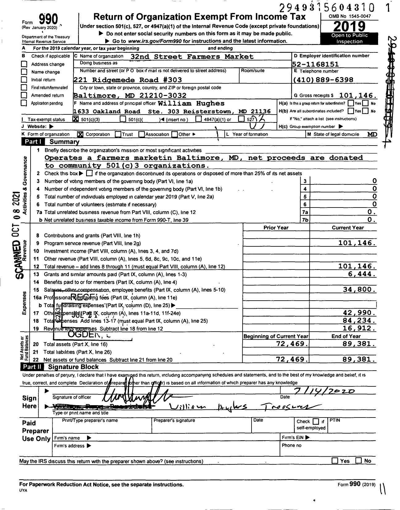 Image of first page of 2019 Form 990 for 32nd Street Farmers Market