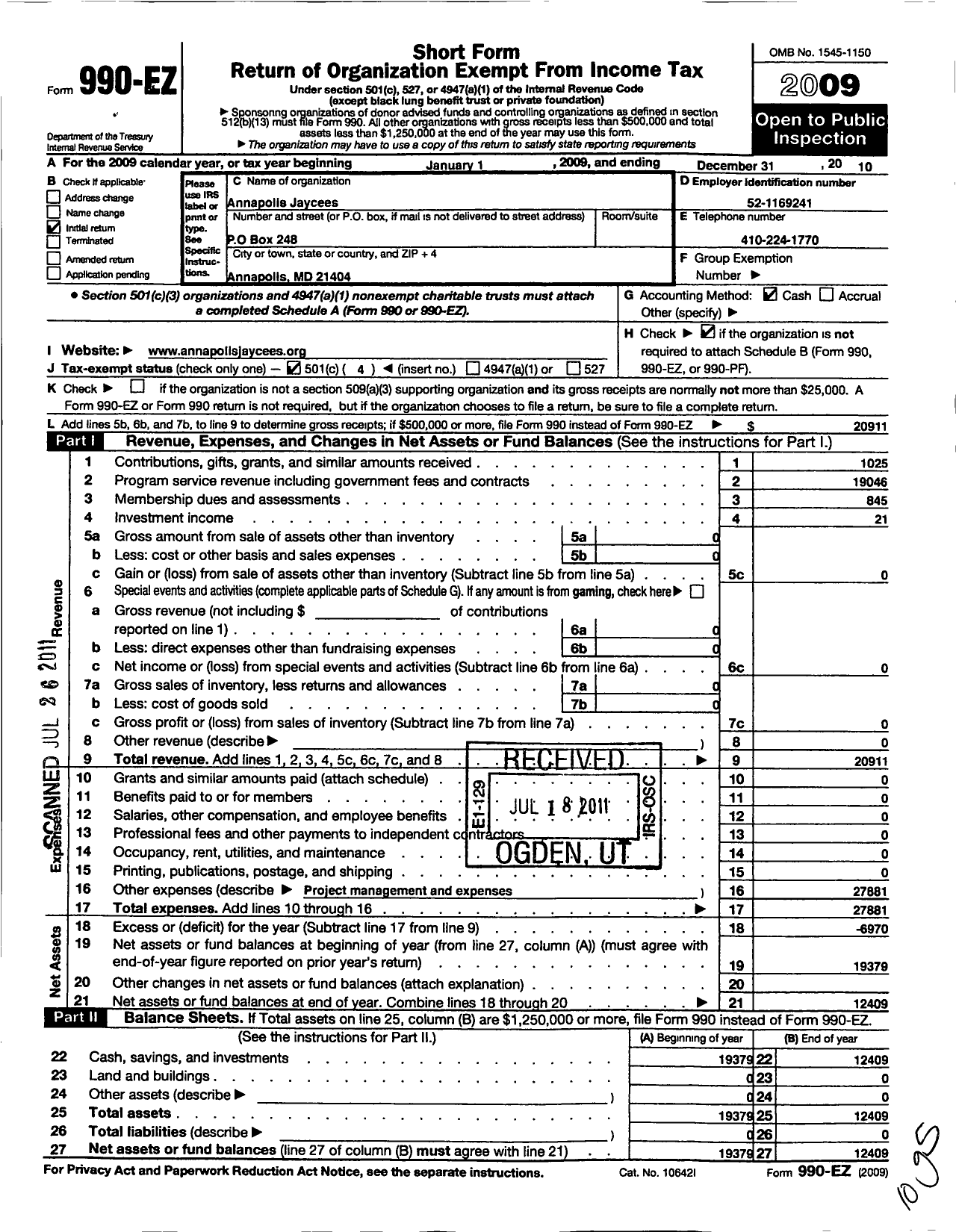 Image of first page of 2010 Form 990EO for United States Junior Chamber of Commerce