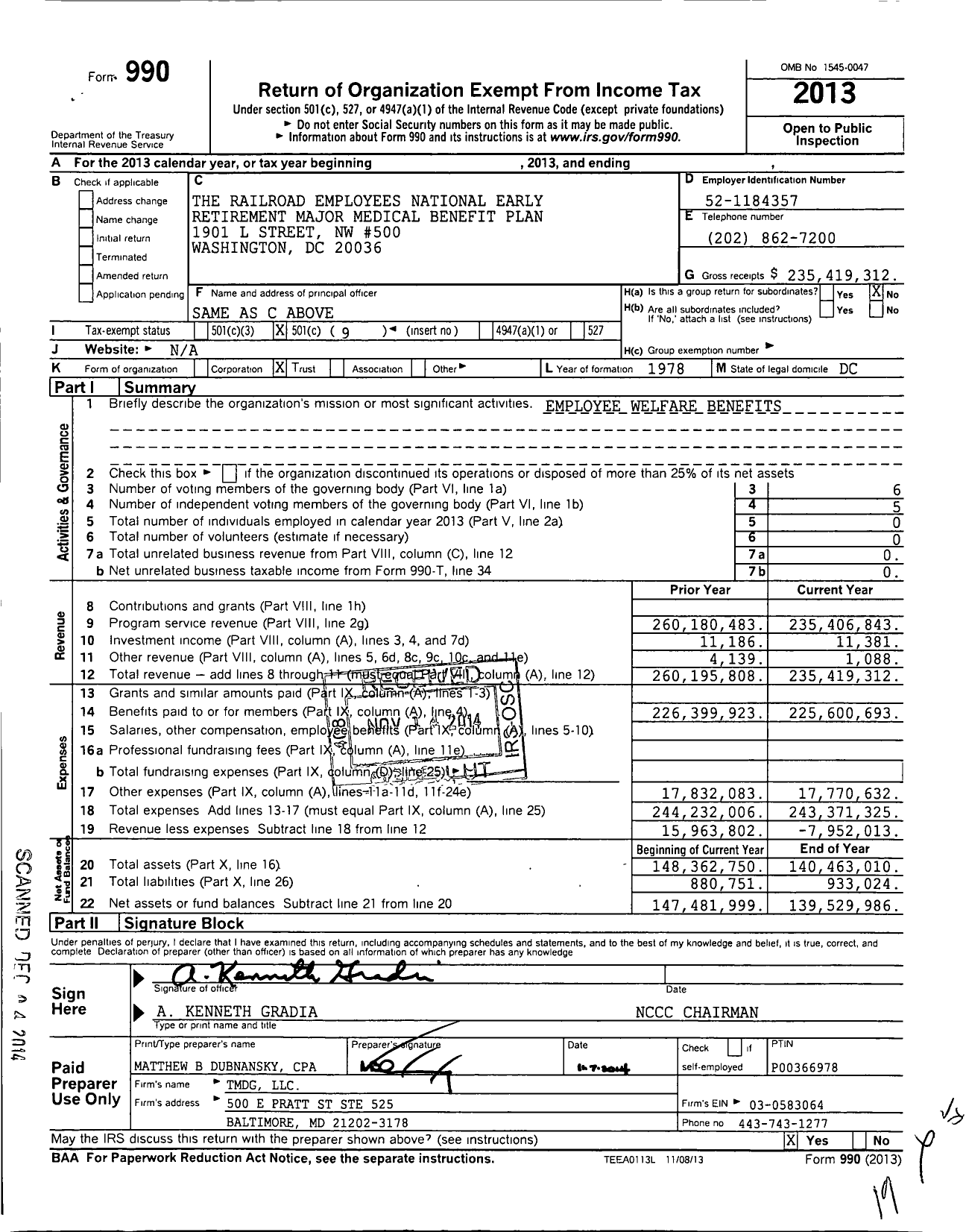 Image of first page of 2013 Form 990O for Railroad Employees National Early Retirement Major Medical Benefit Plan