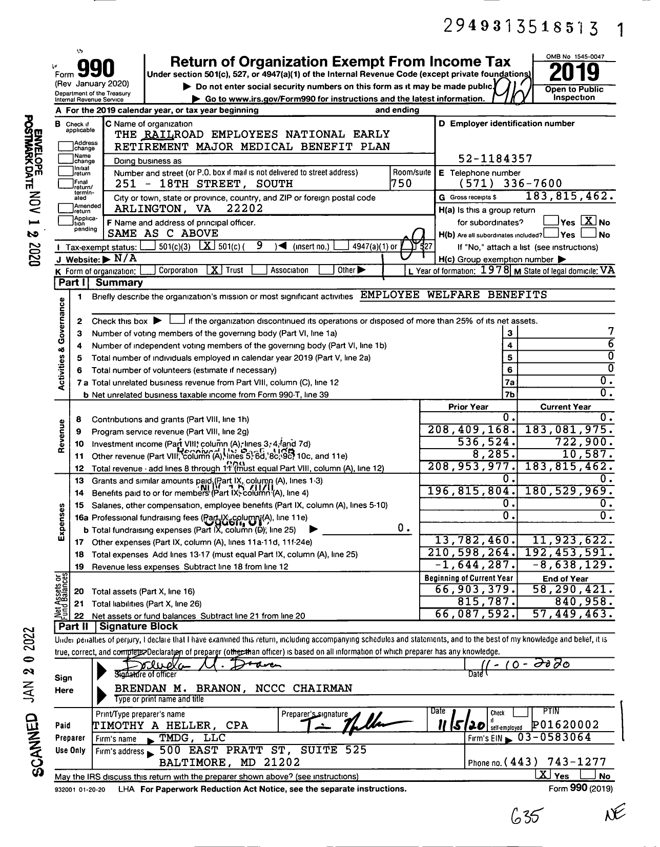 Image of first page of 2019 Form 990O for Railroad Employees National Early Retirement Major Medical Benefit Plan