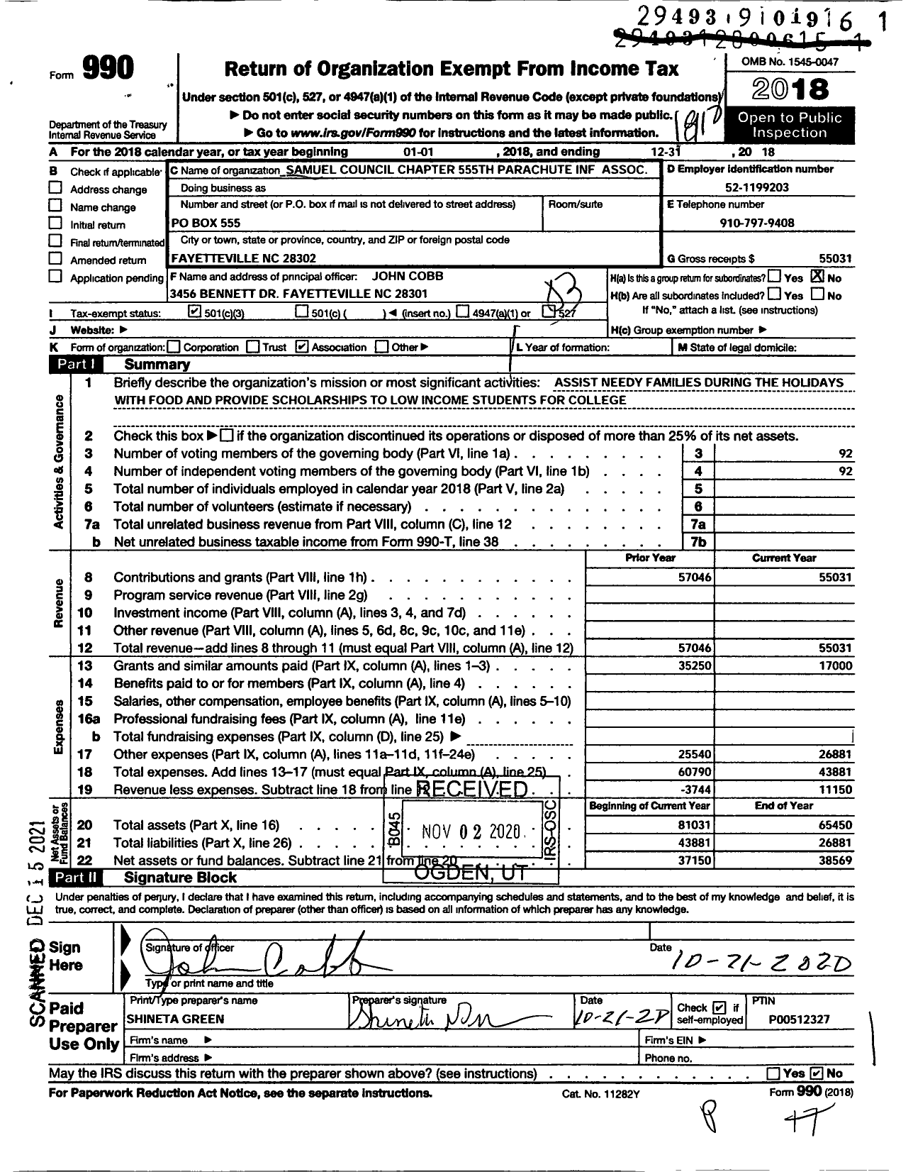 Image of first page of 2018 Form 990 for 82d Airborne Division Association - 555 Pib Memorial Chapter