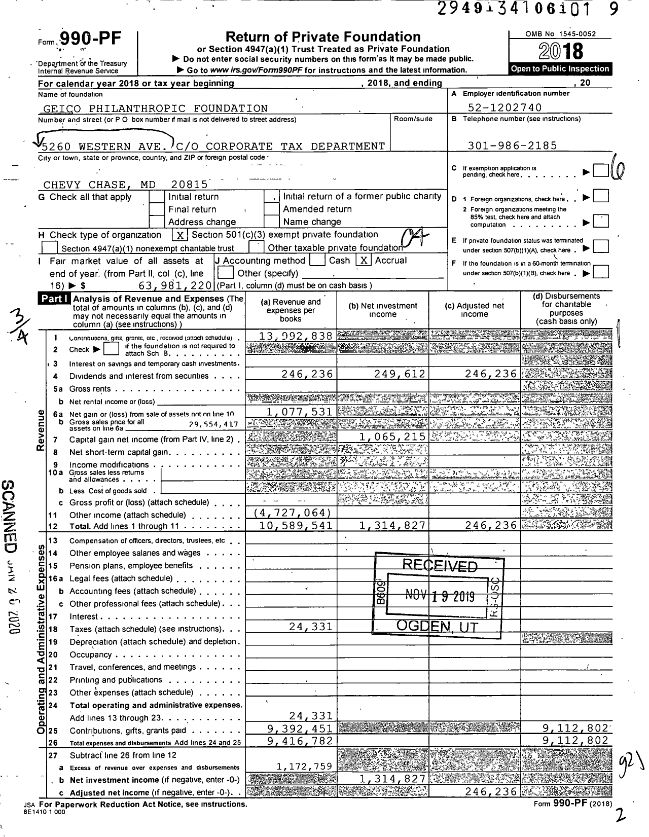 Image of first page of 2018 Form 990PF for Geico Philanthropic Foundation
