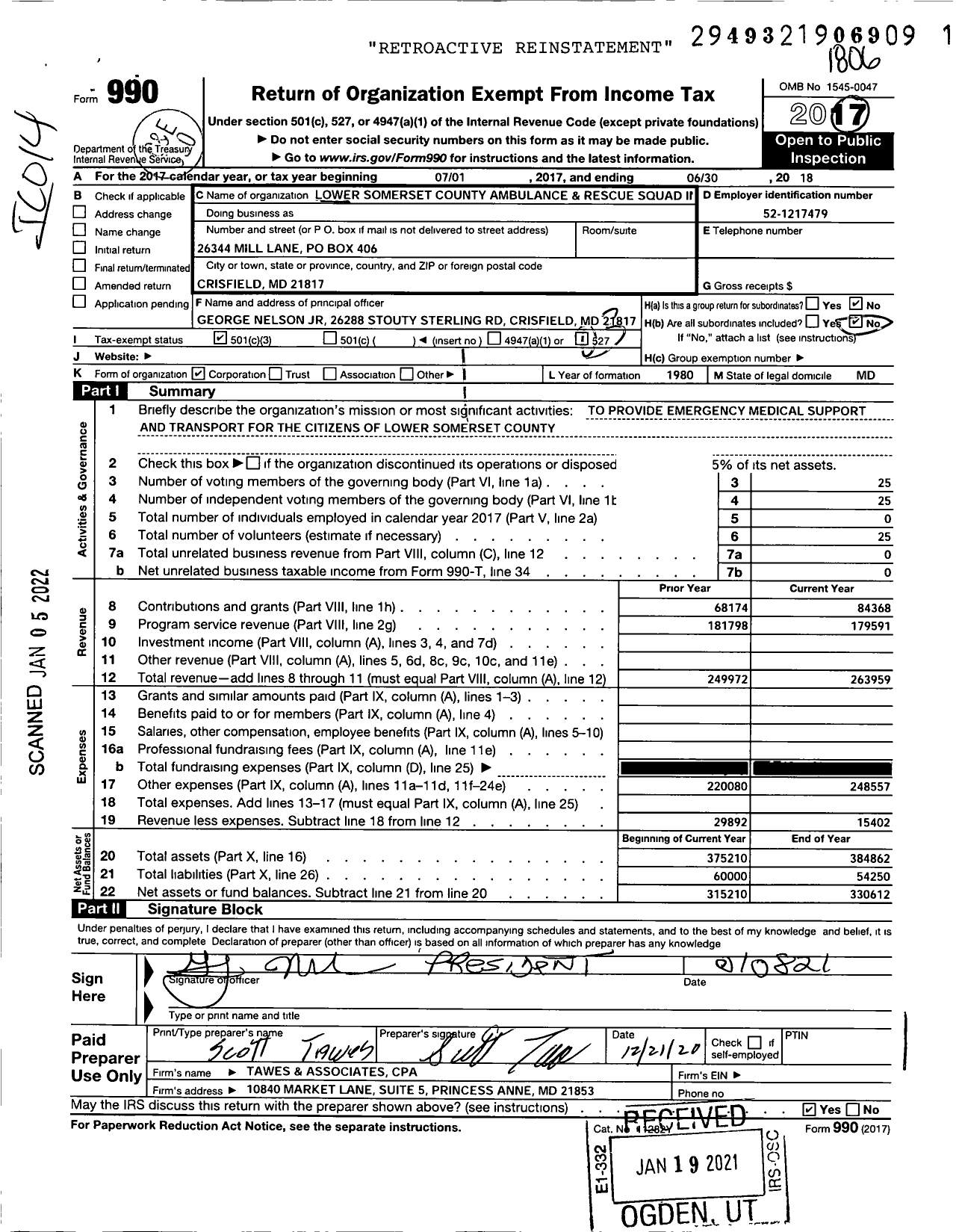 Image of first page of 2017 Form 990 for Lower Somerset County Ambulance and Rescue Squad