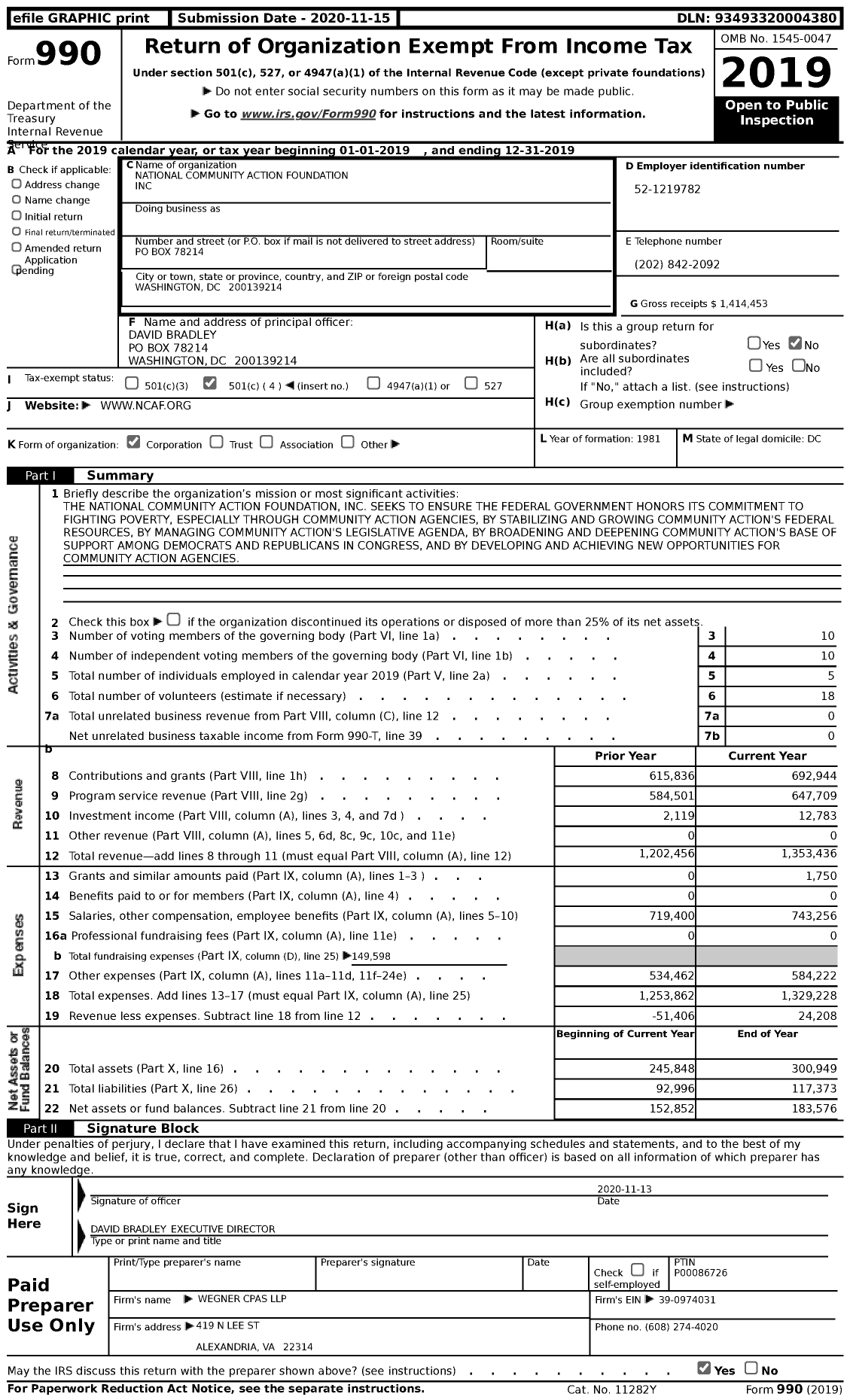 Image of first page of 2019 Form 990 for National Community Action Foundation