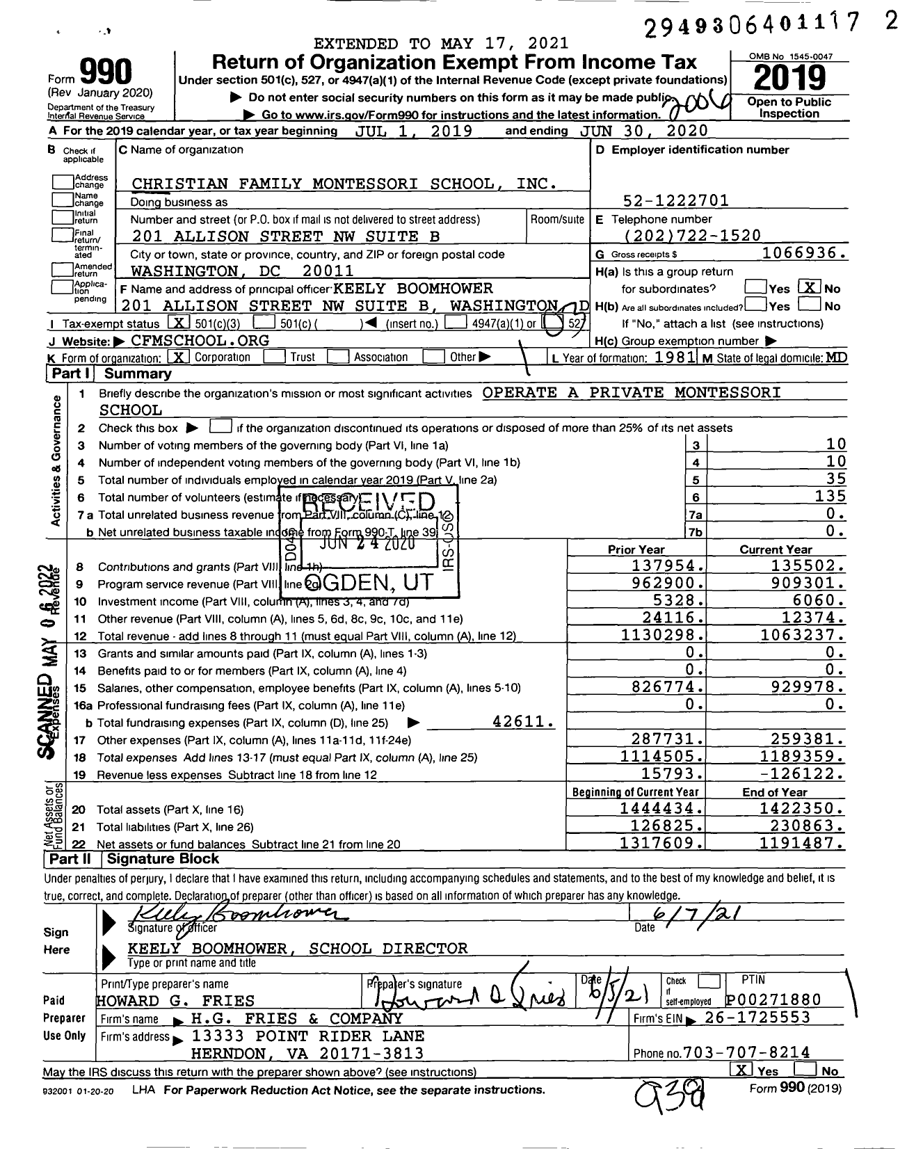 Image of first page of 2019 Form 990 for Christian Family Montessori School