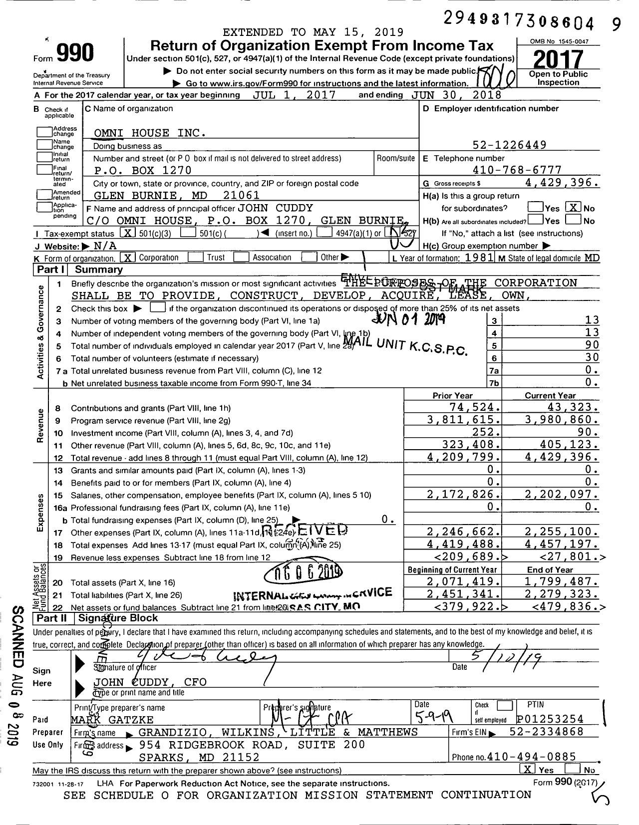 Image of first page of 2017 Form 990 for Omni House