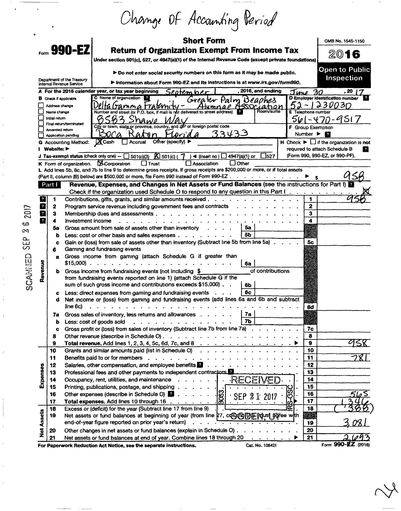 Image of first page of 2016 Form 990EO for Delta Gamma Fraternity / Greater Palm Beaches Alumnae Chapte