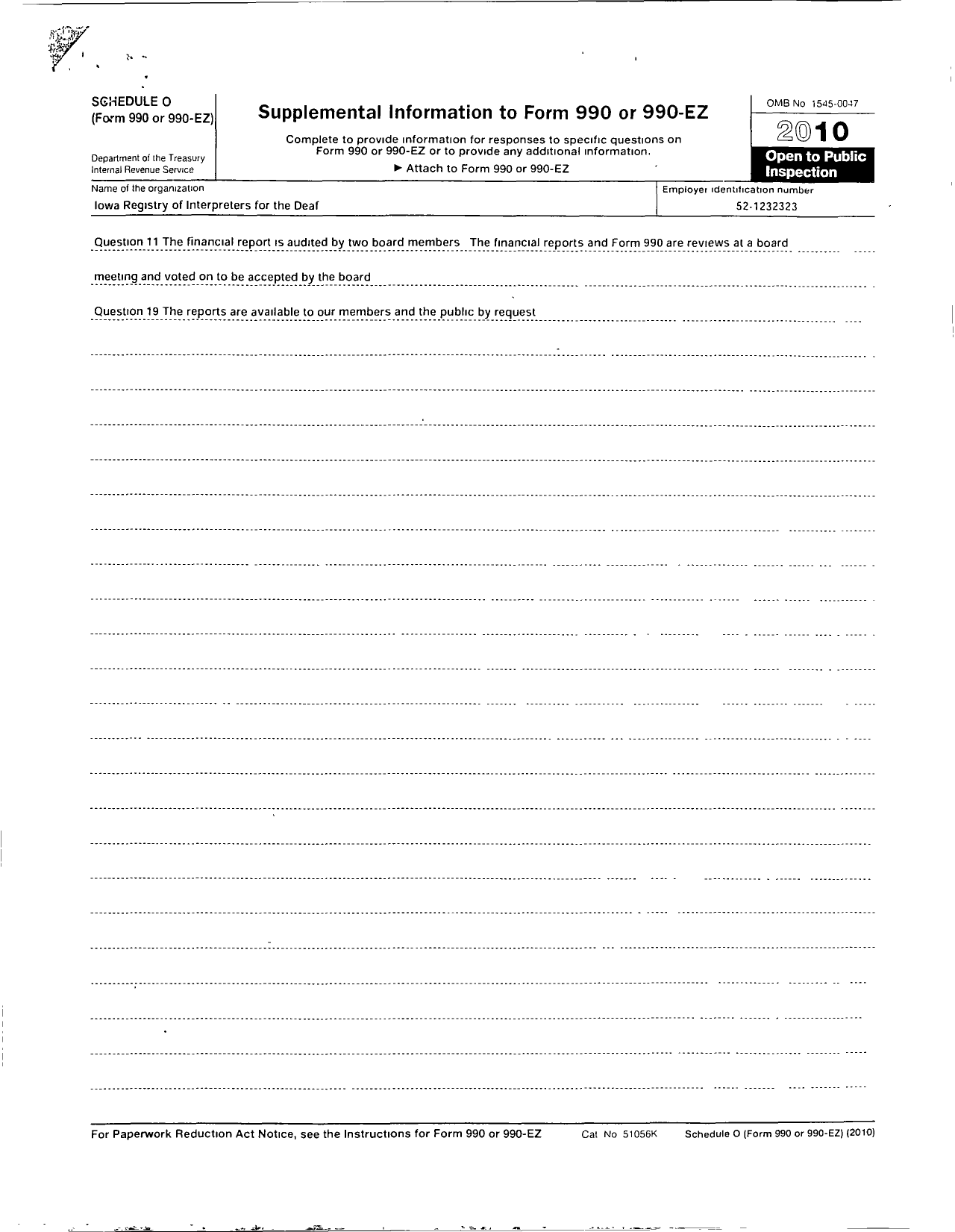 Image of first page of 2010 Form 990R for Registry of Interpreters for the Deaf / Iowa State Rid