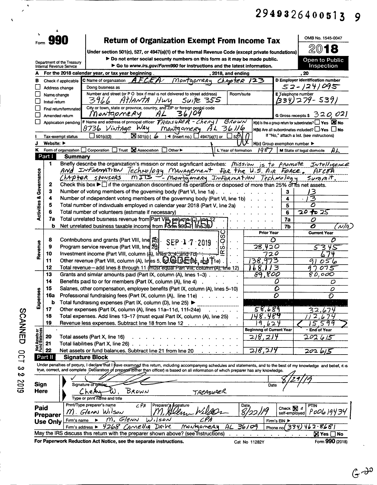 Image of first page of 2018 Form 990O for Armed Forces Communications and Montgomery Chapter