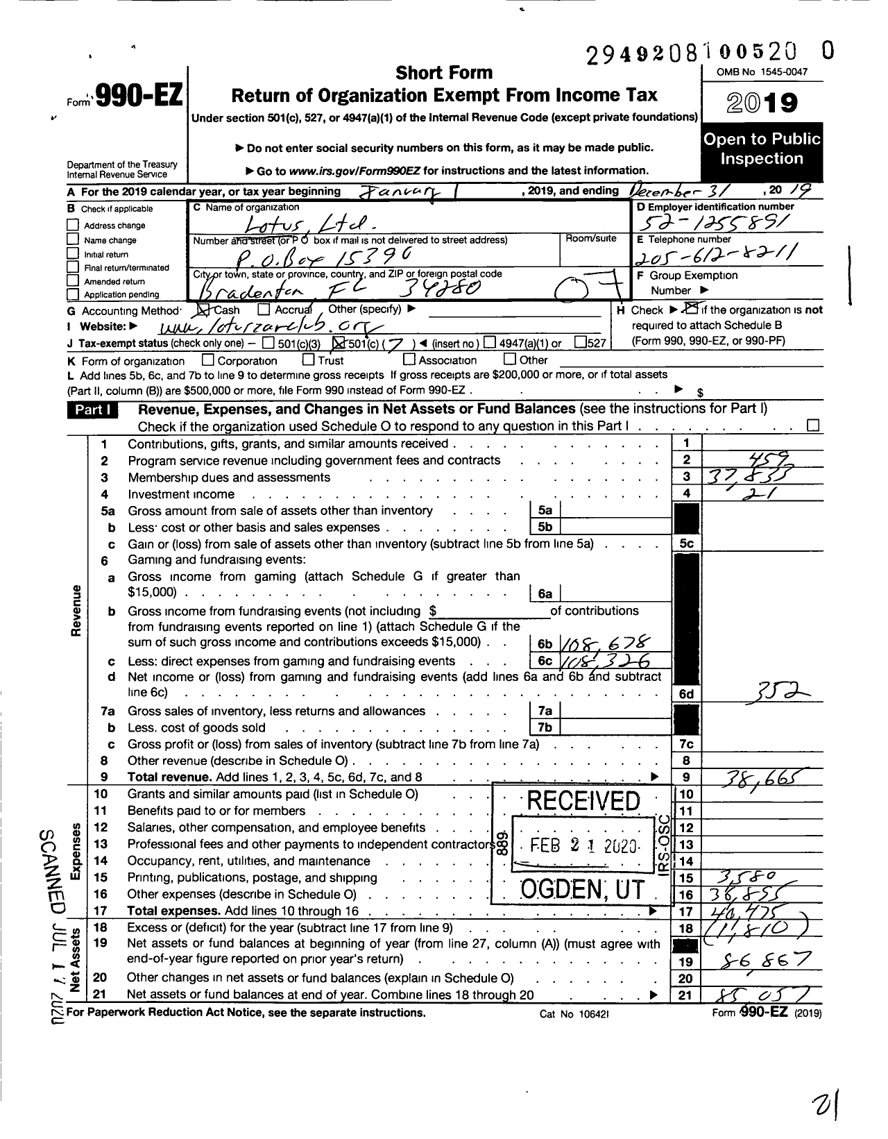 Image of first page of 2019 Form 990EO for Lotus