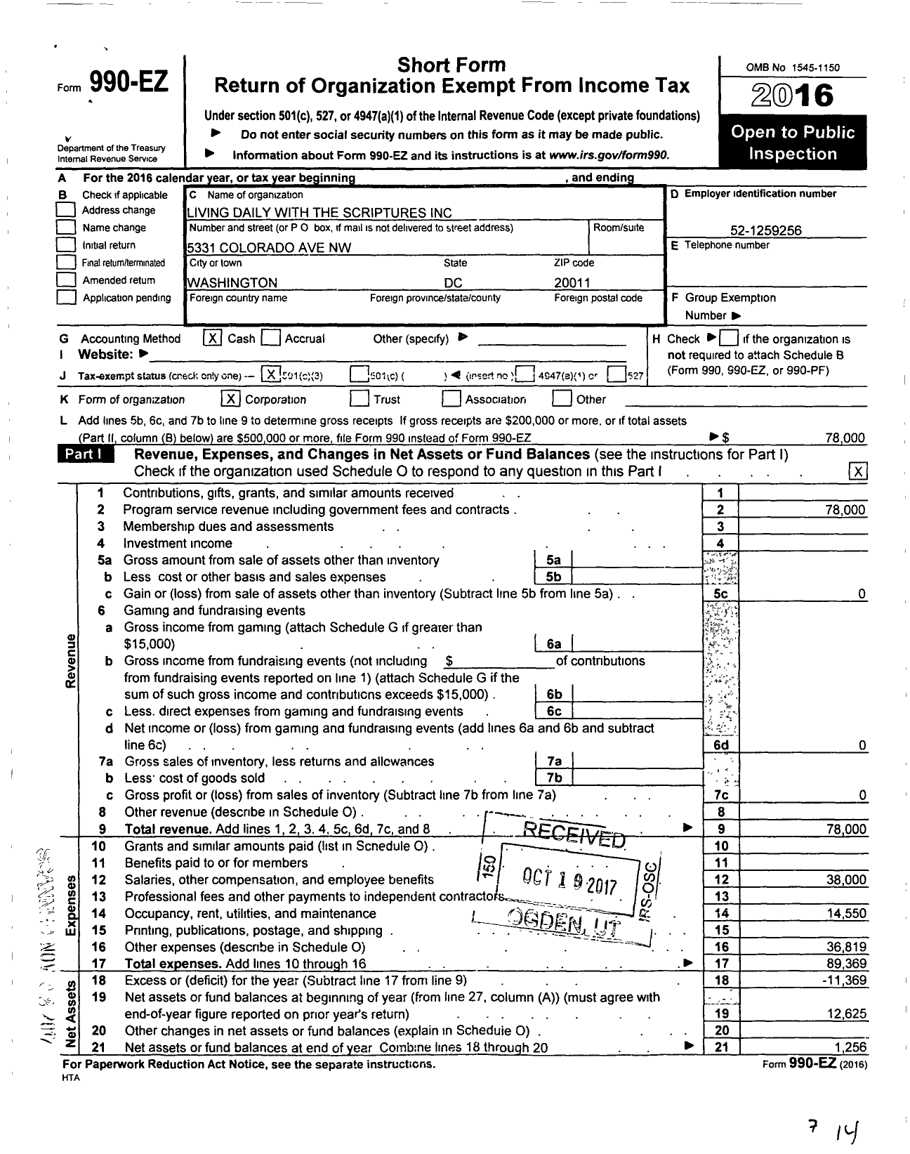 Image of first page of 2016 Form 990EZ for Living Daily with the Scriptures